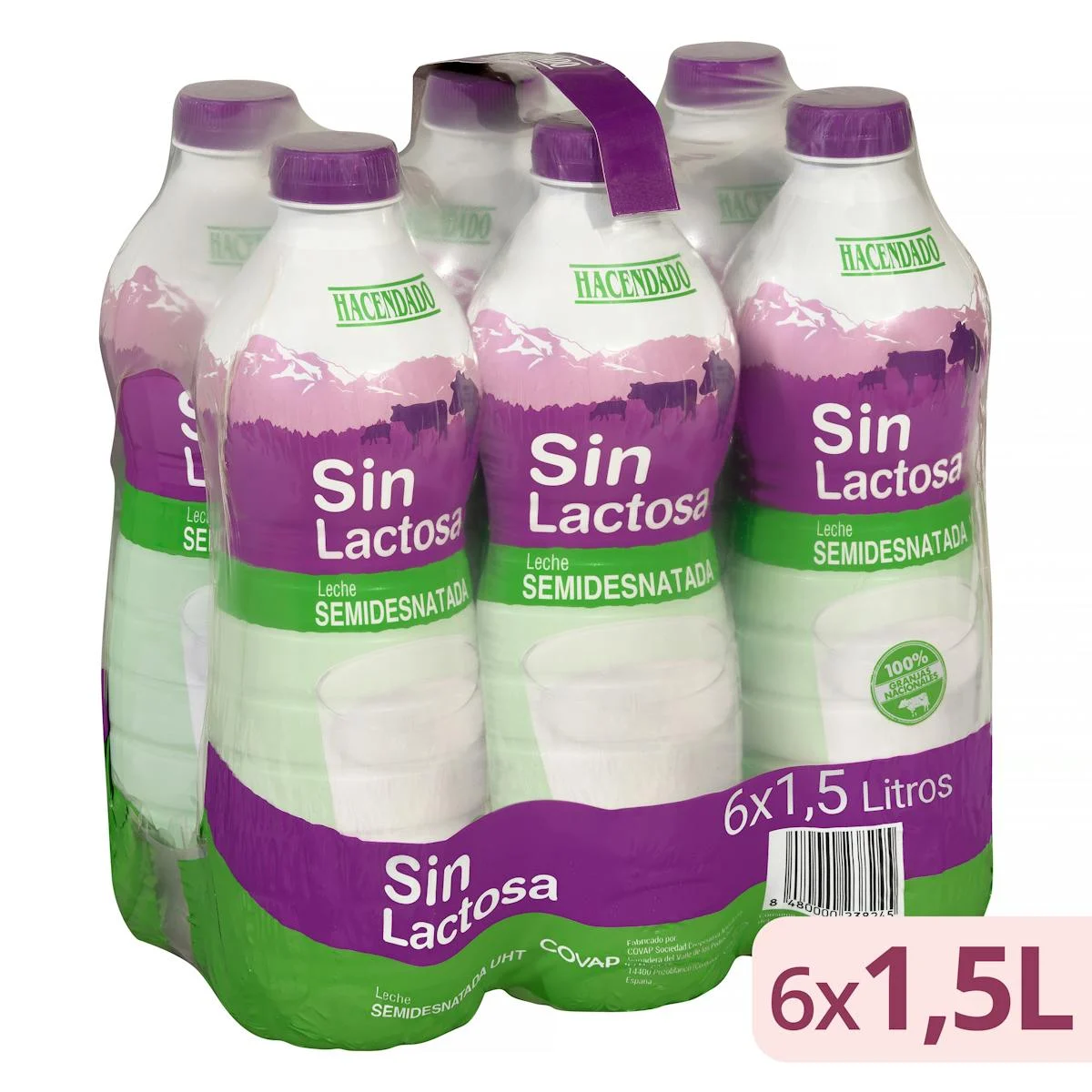 Leche semidesnatada sin lactosa Hacendado