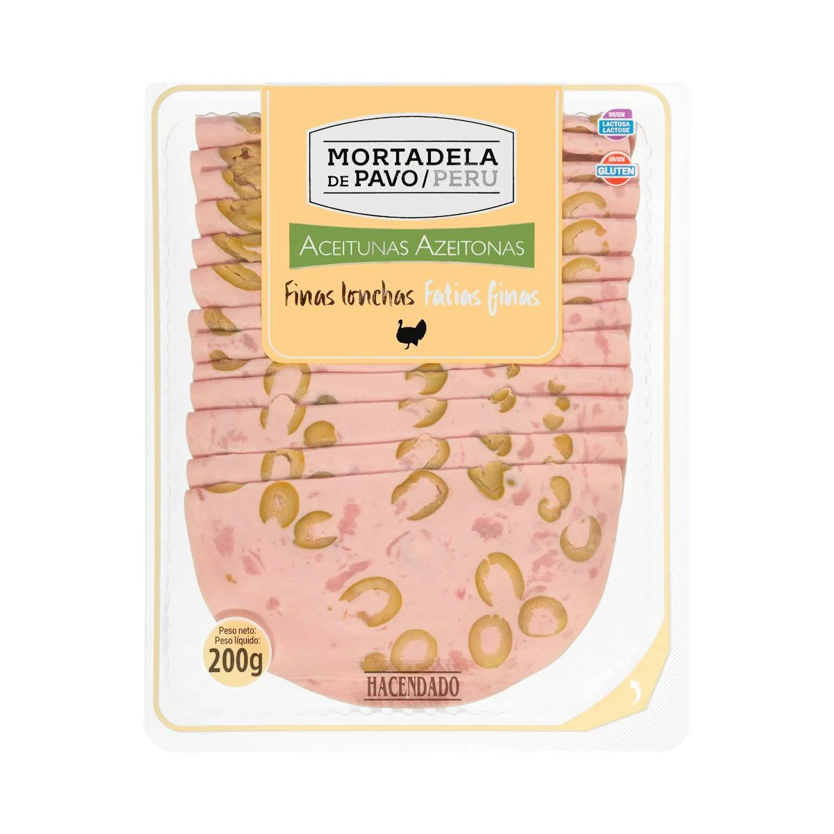 Putenmortadella mit Oliven Hacendado, dünne Scheiben