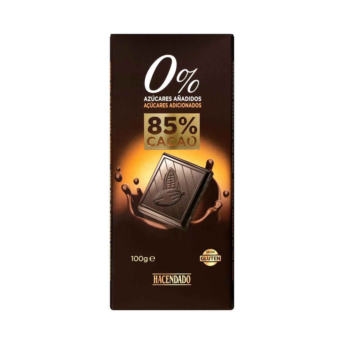 85% Cocoa and sweetener extra fine dark chocolate 0% added sugars Hacendado