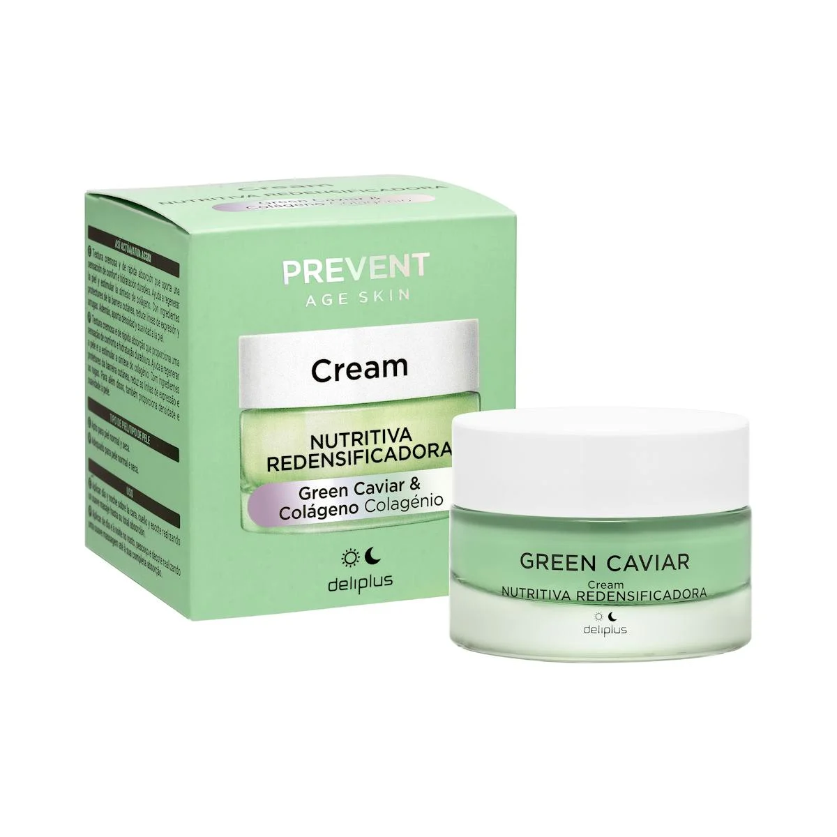 Питательный уплотняющий крем для лица Prevent Age Skin Deliplus с зелёной икрой и коллагеном