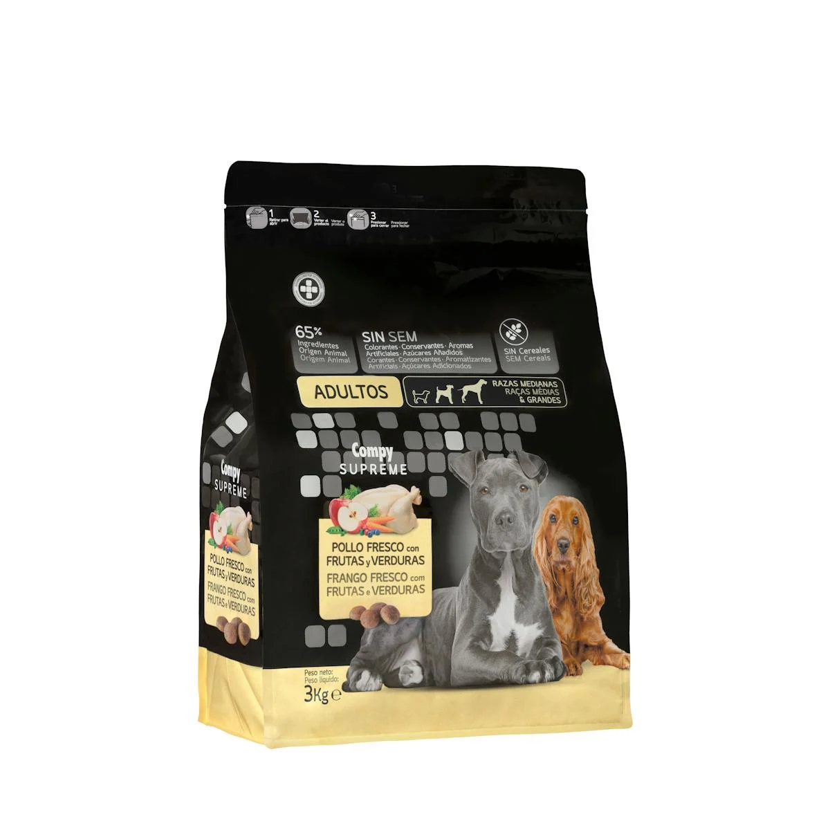 Adult dog food Supreme with fresh chicken, fruits and vegetables Compy