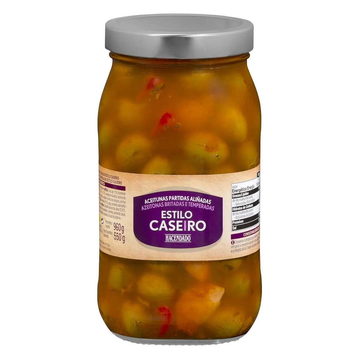 Olives vertes cassées et assaisonnées à la mode maison Hacendado