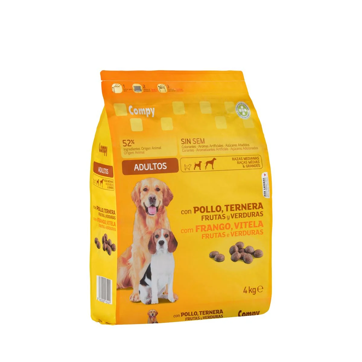 Adult dog food with chicken, beef, fruits and vegetables Compy