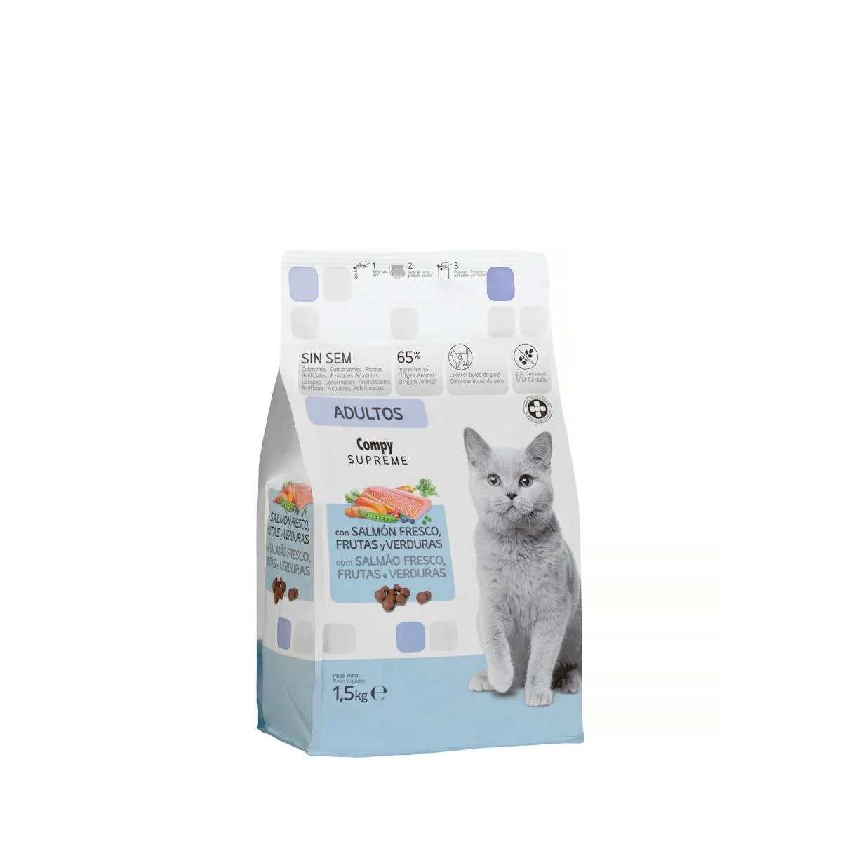 Adult cat food with salmon, fruits and vegetables Supreme Compy