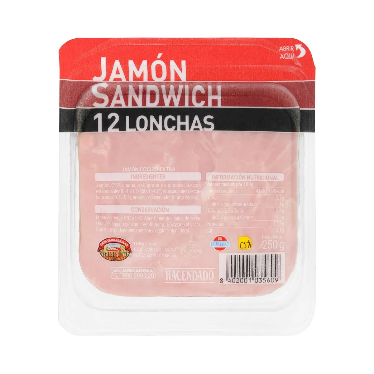 Pernil dolç sandvitx Hacendado talls
