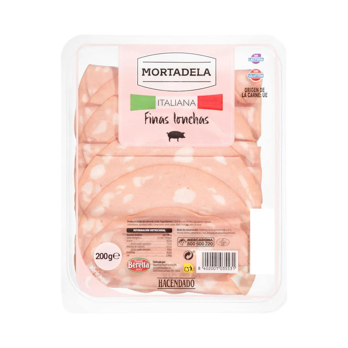 Italian mortadella thin slices Hacendado
