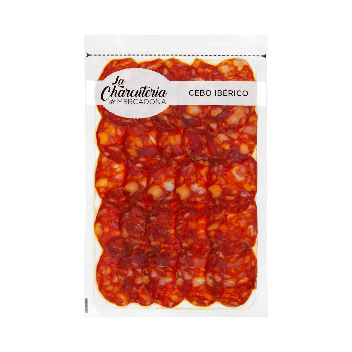 Iberische Chorizo cebo, maschinell geschnitten