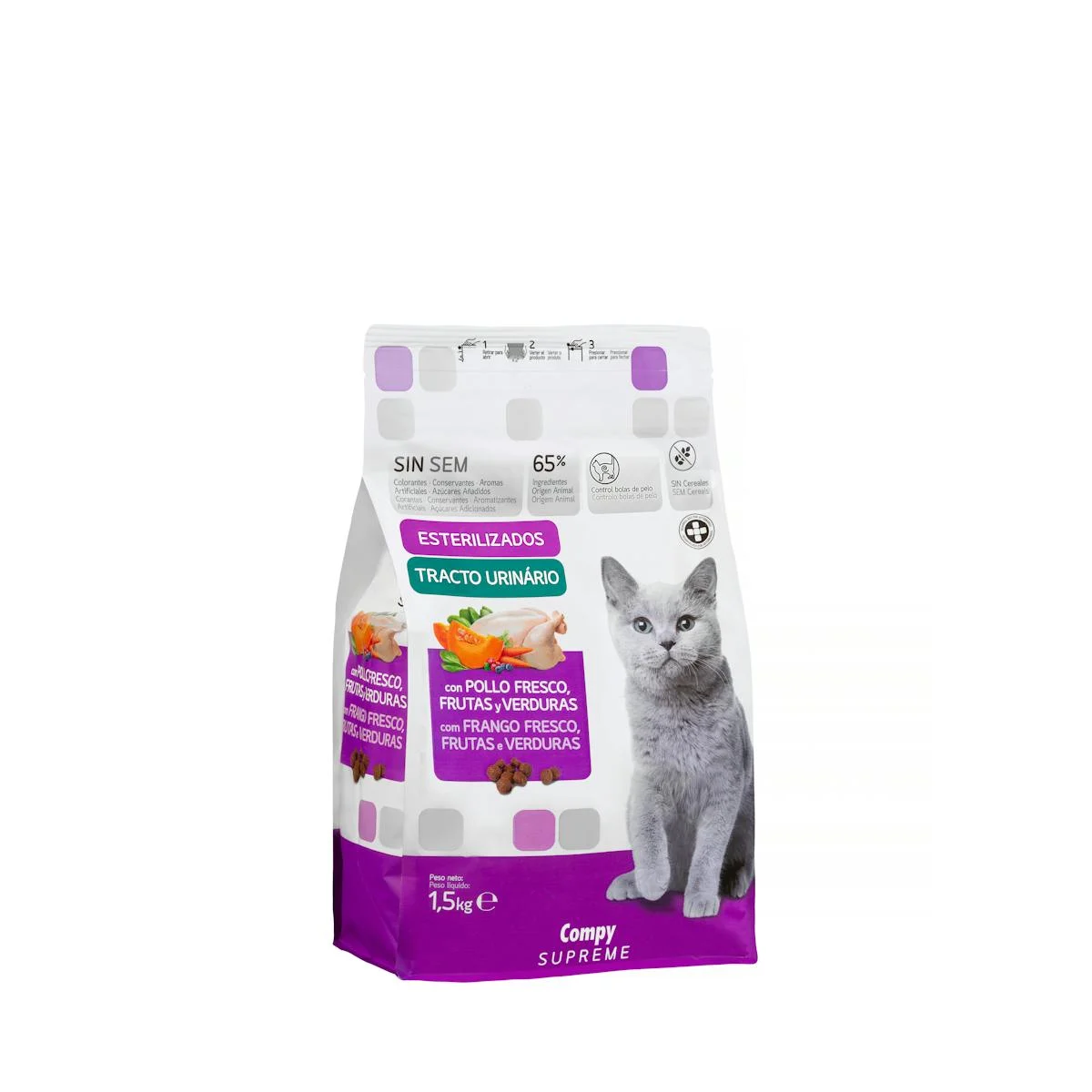 Sterilised adult cat food with fresh chicken, fruits and vegetables Supreme Compy