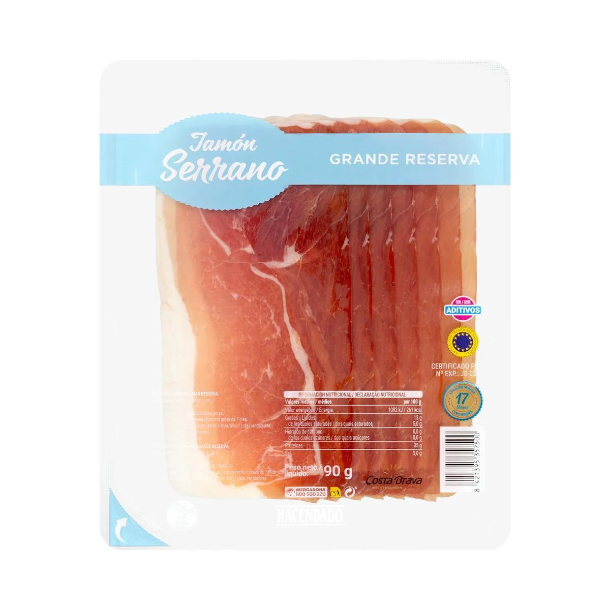 Gran reserva serrano ham no additives slices Hacendado