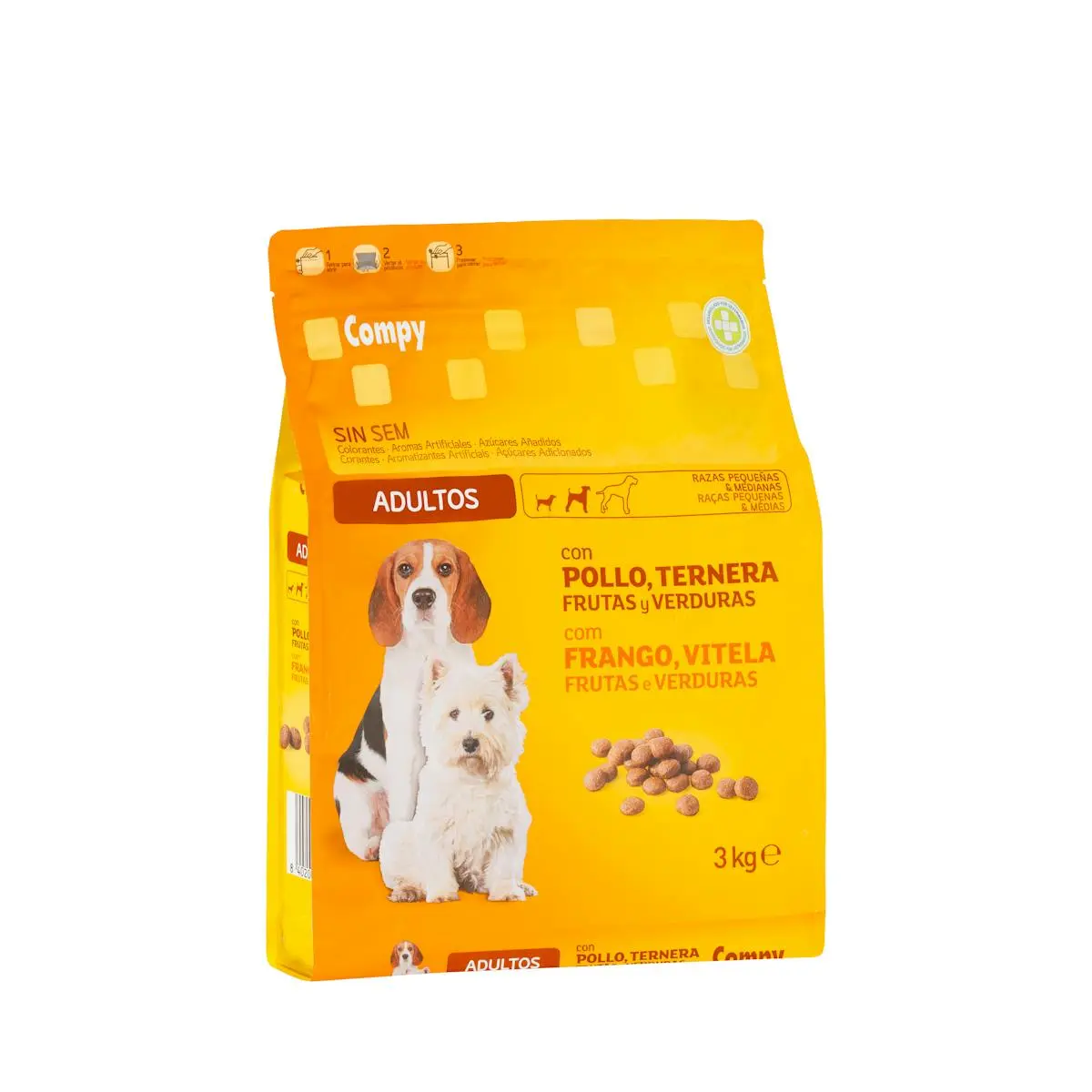 Adult dog food with chicken, beef, fruits and vegetables Compy