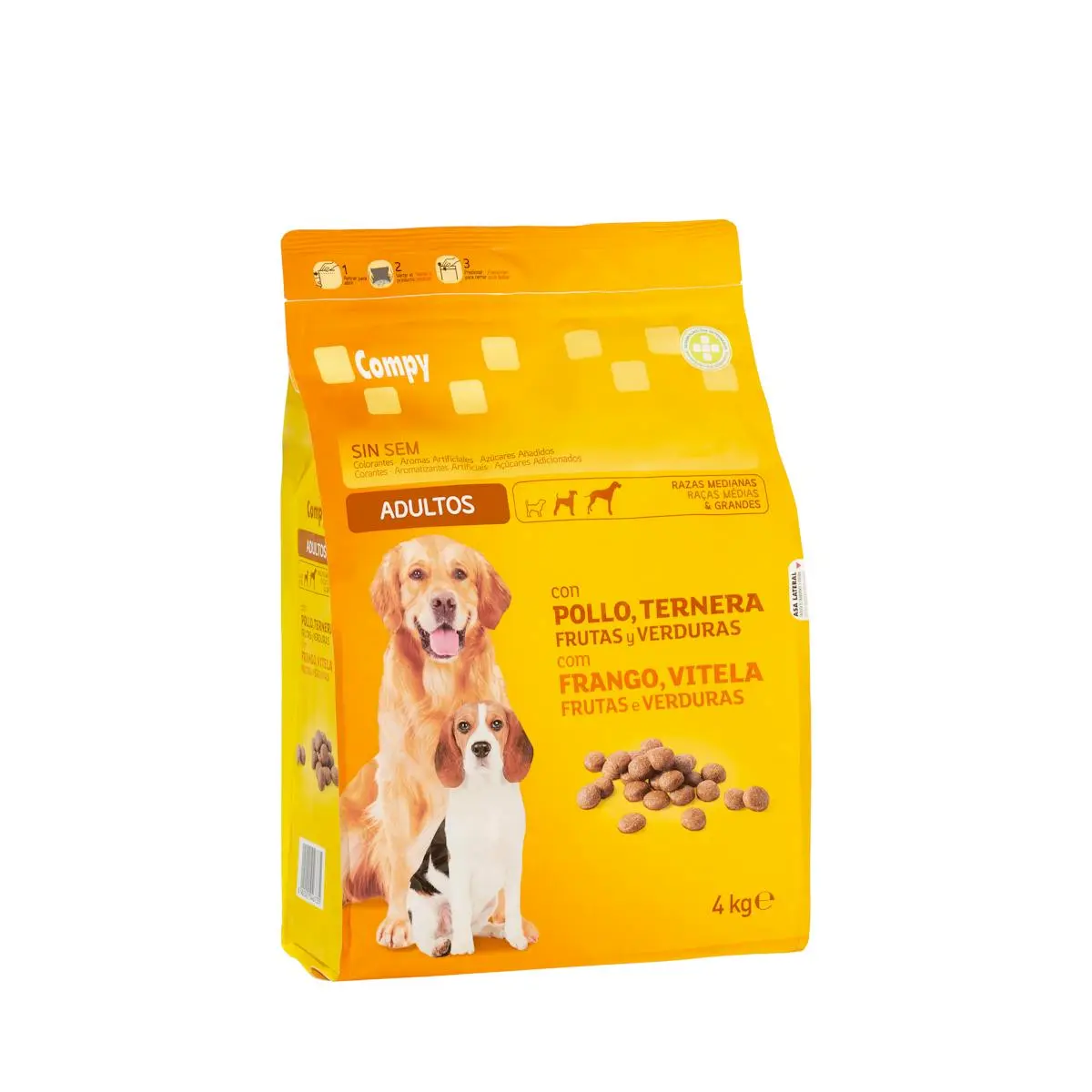 Adult dog food with chicken, beef, fruits and vegetables Compy
