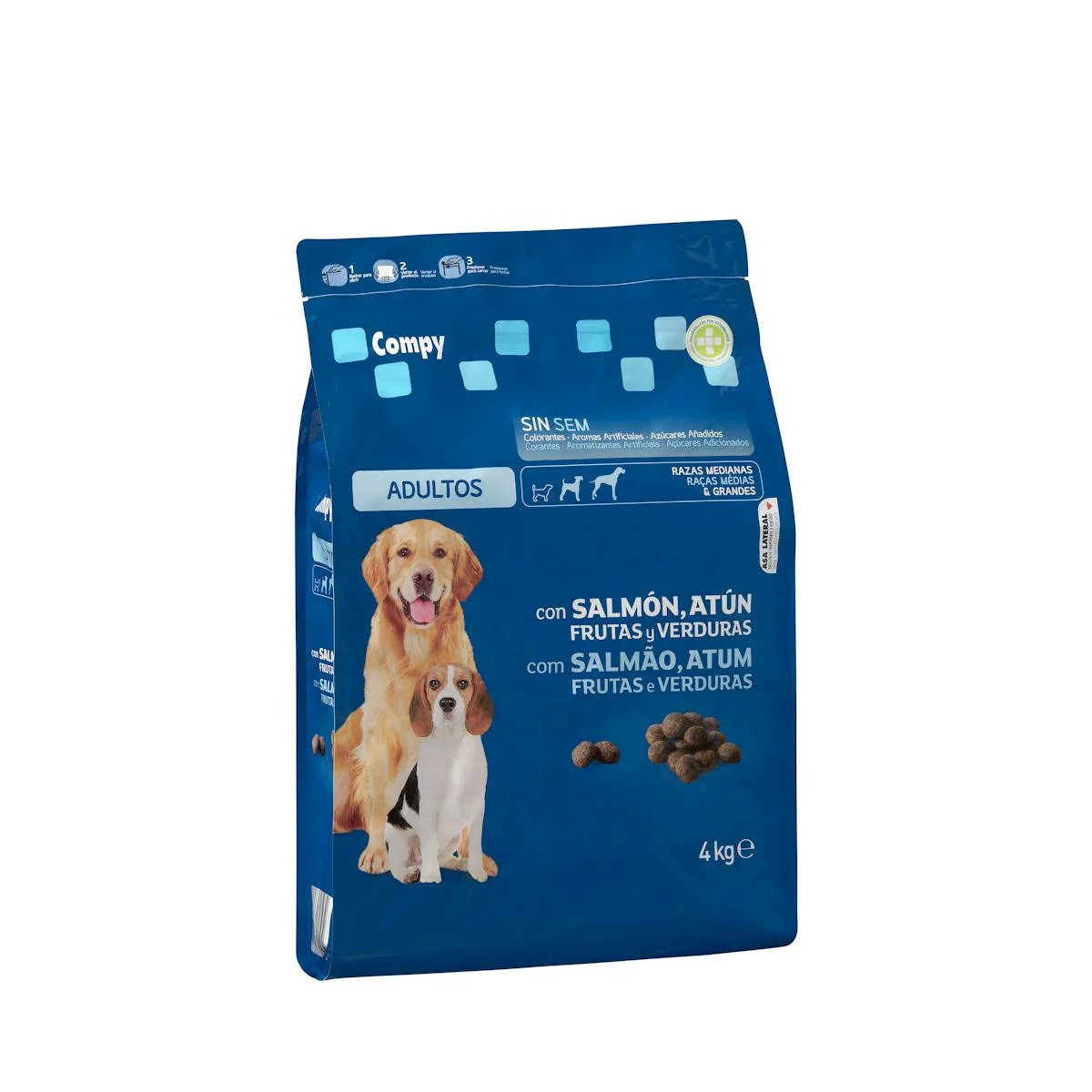 Adult dog food with salmon, tuna, fruits and vegetables Compy