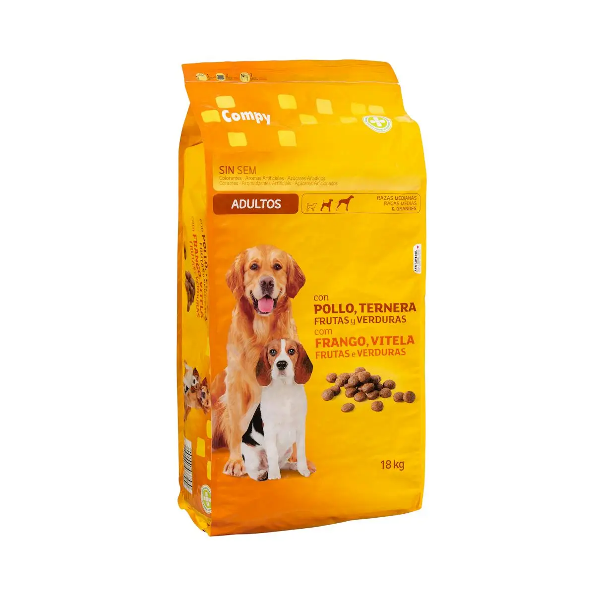 Adult dog food with chicken, beef, fruits and vegetables Compy