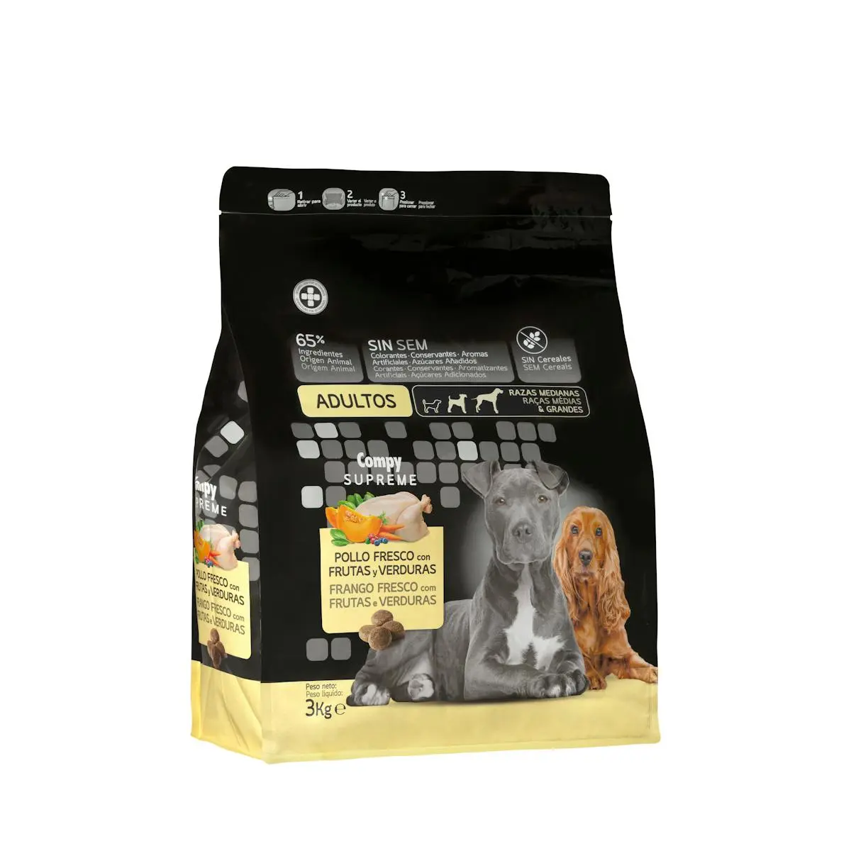 Adult dog food Supreme with fresh chicken, fruits and vegetables Compy