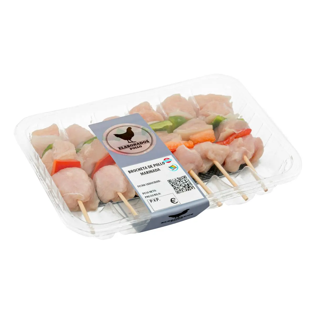 Brochetas de pollo, pimientos y cebolla con varilla