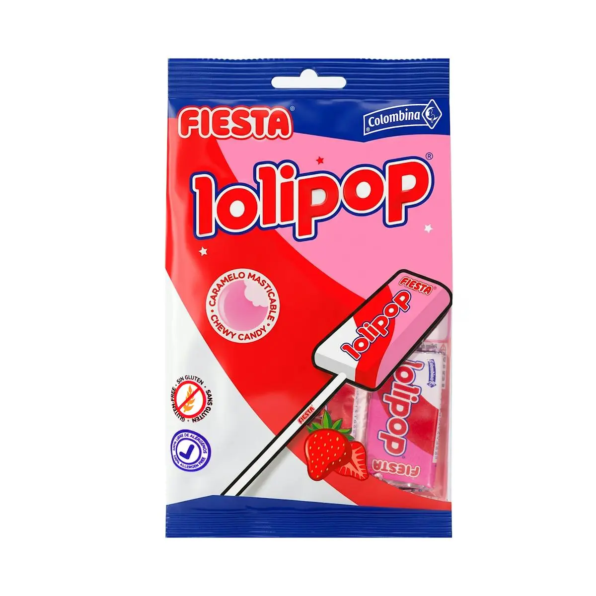 Kaubonbons am Stiel Lolipop Fiesta mit Erdbeergeschmack