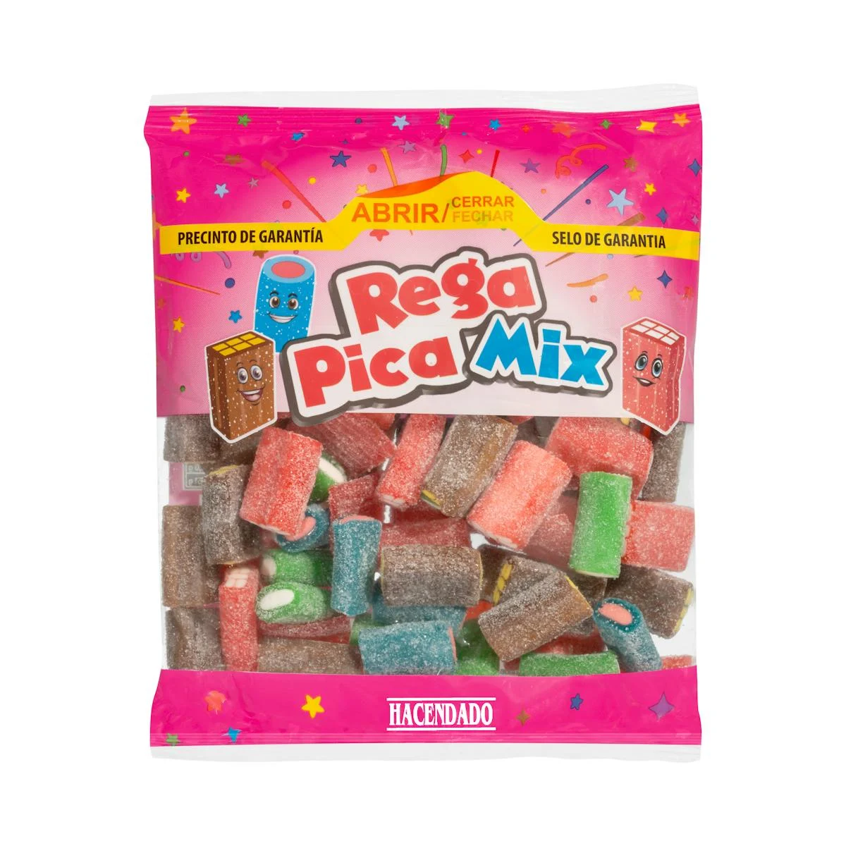 Llaminadures Rega Pica Mix Hacendado sabor maduixa, gerd, poma i cola àcida