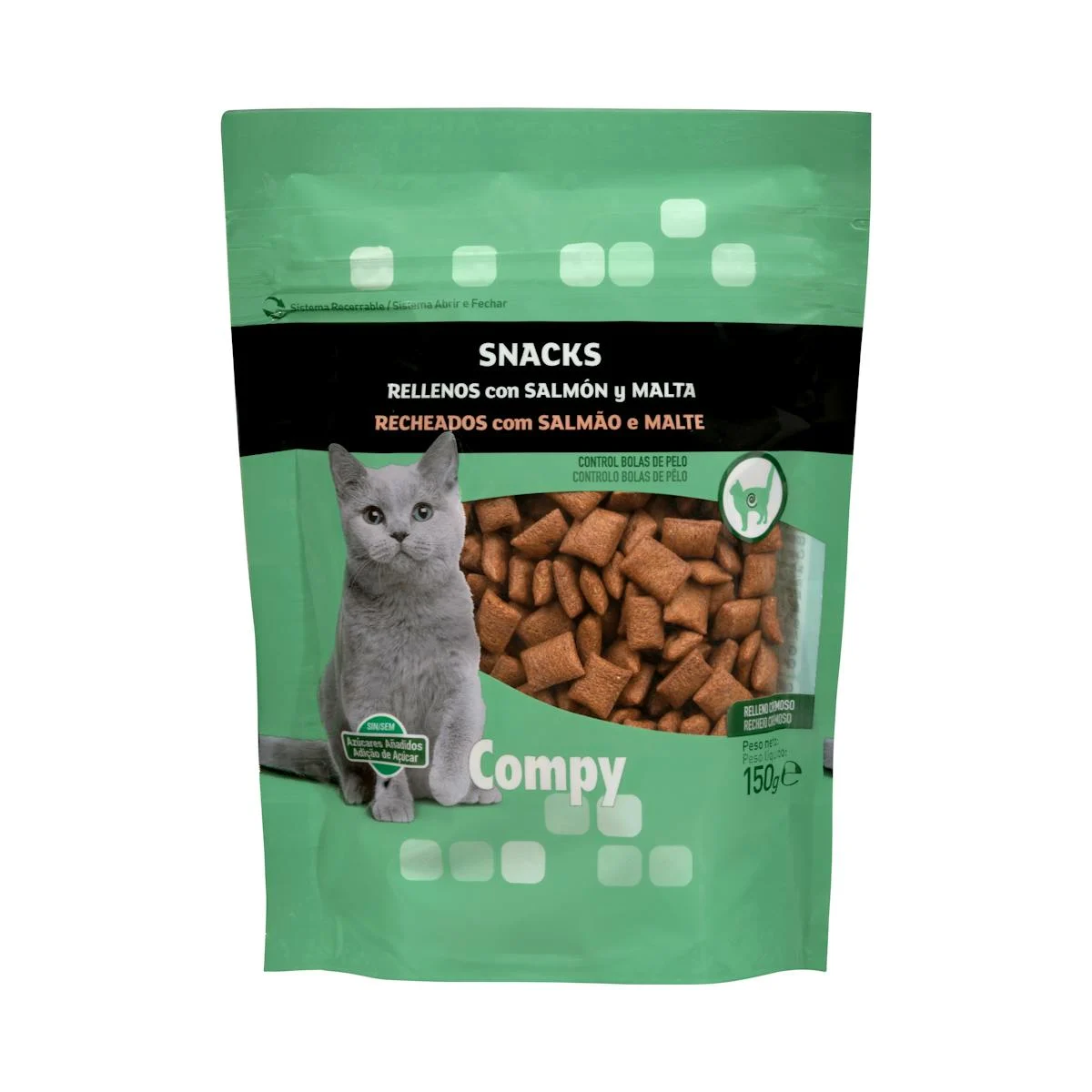 Snacks rellenos con salmón y malta gato Compy