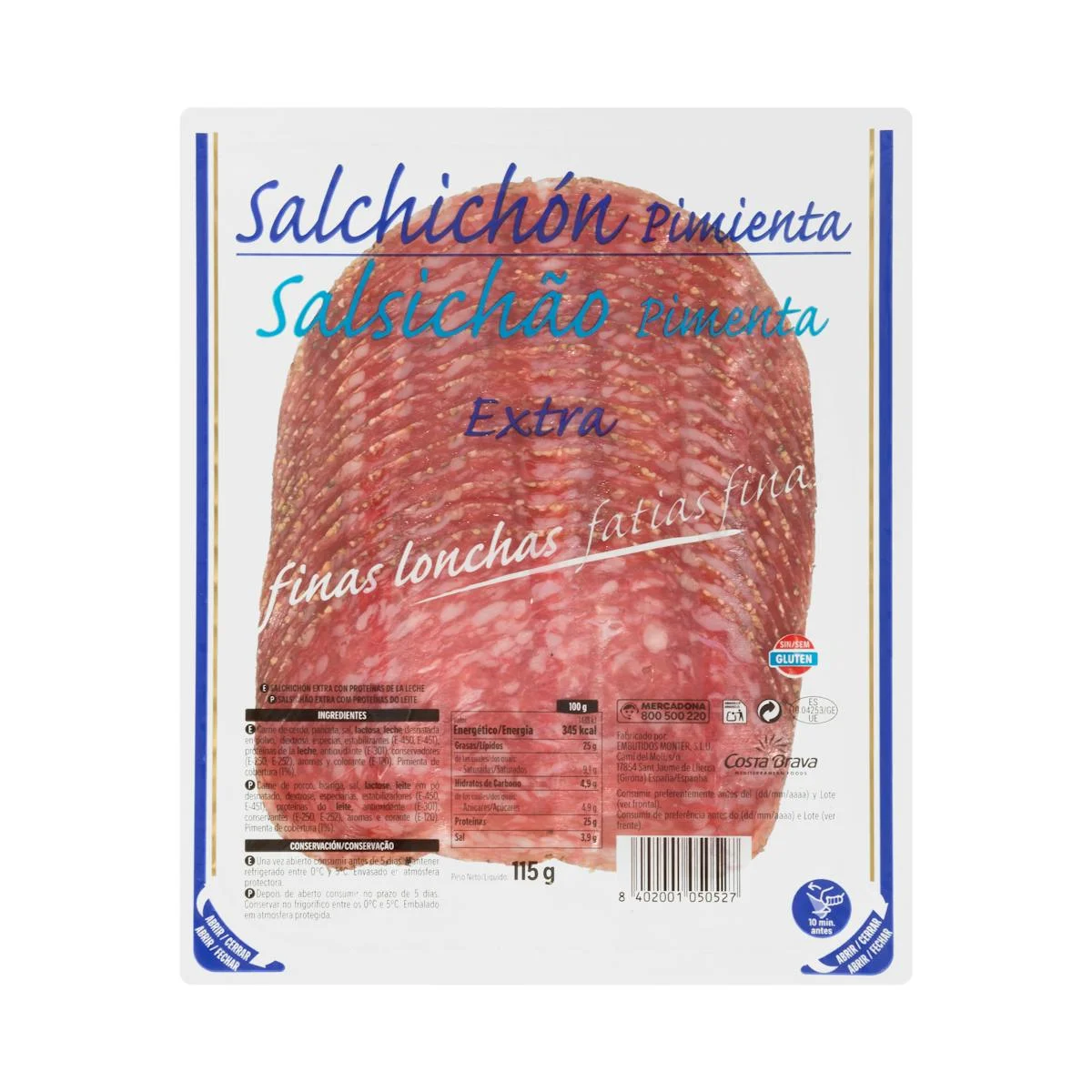Thinly sliced pepper salchichón extra Hacendado