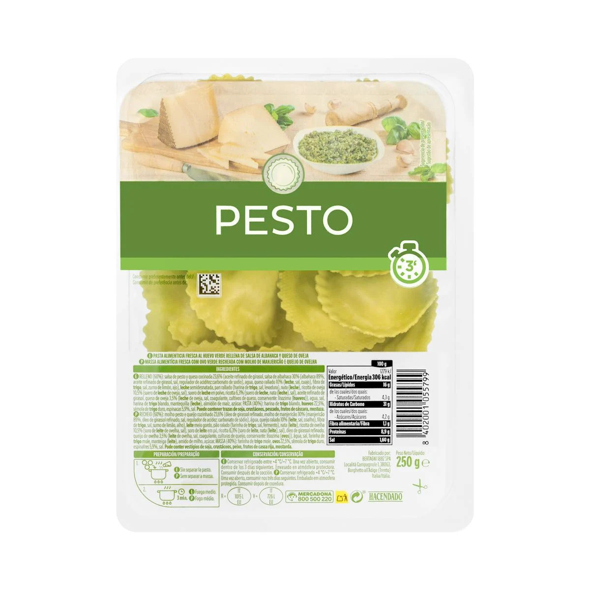 Frische Sonnenblumen-Pasta mit Pesto und Schafskäsefüllung Hacendado