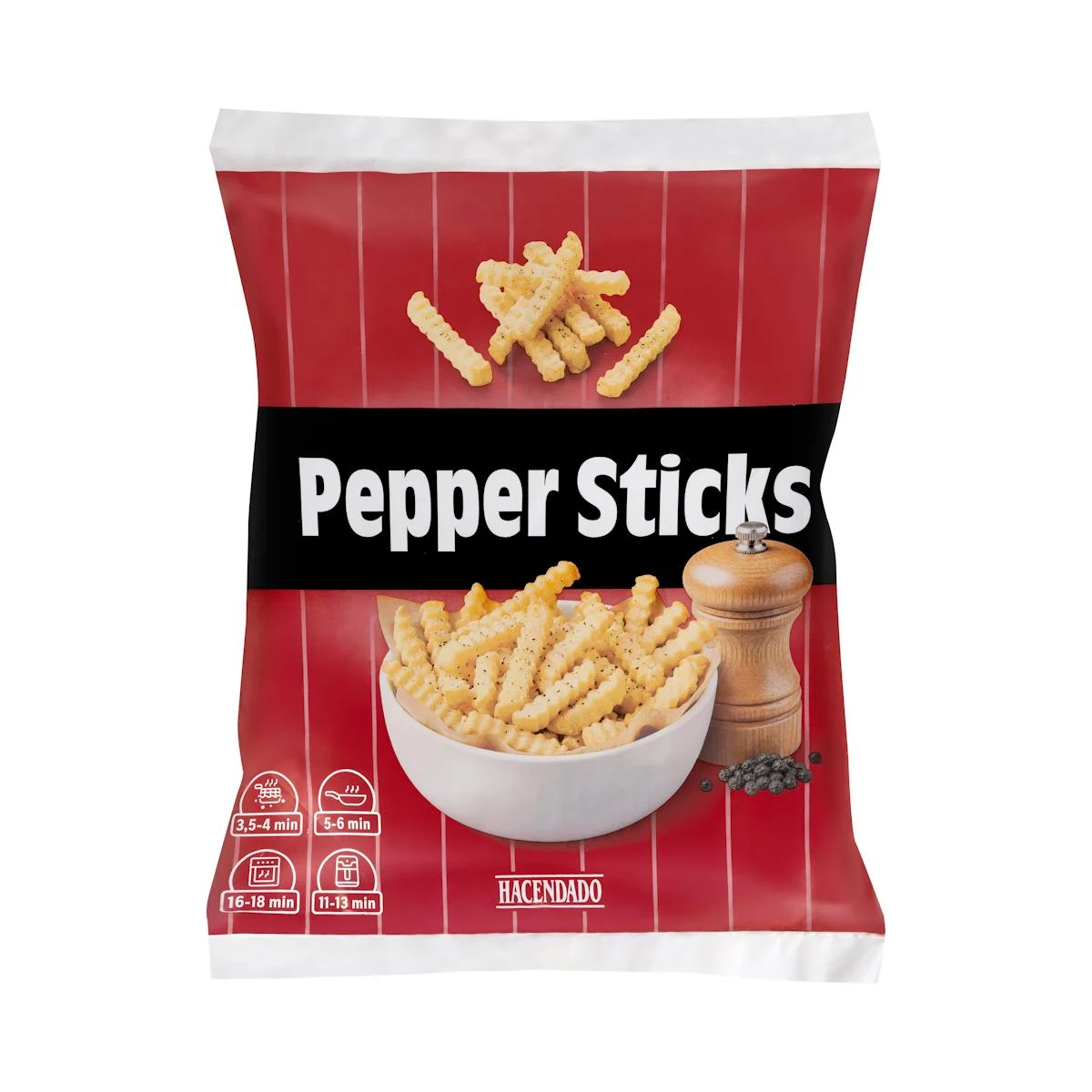 Pepper Sticks pre-fried potatoes coated with salt and pepper Hacendado