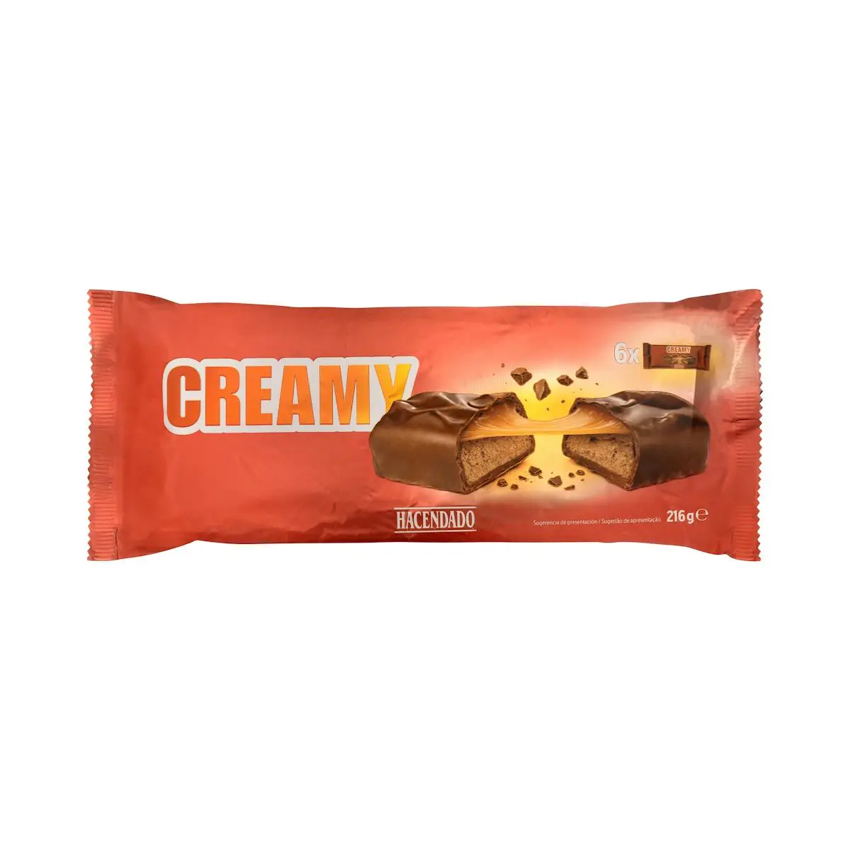 Barretes Creamy de xocolata i caramel Hacendado farcides amb crema de torró