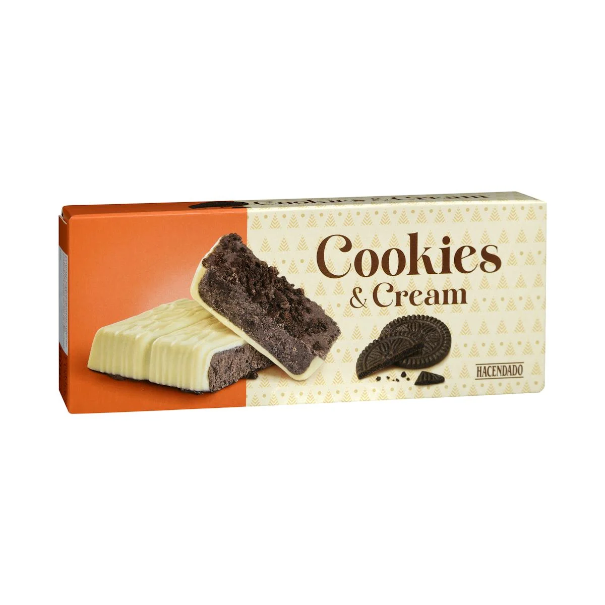 Turrón au chocolat blanc Cookies & Cream Hacendado fourré à la crème de biscuits et de cacao