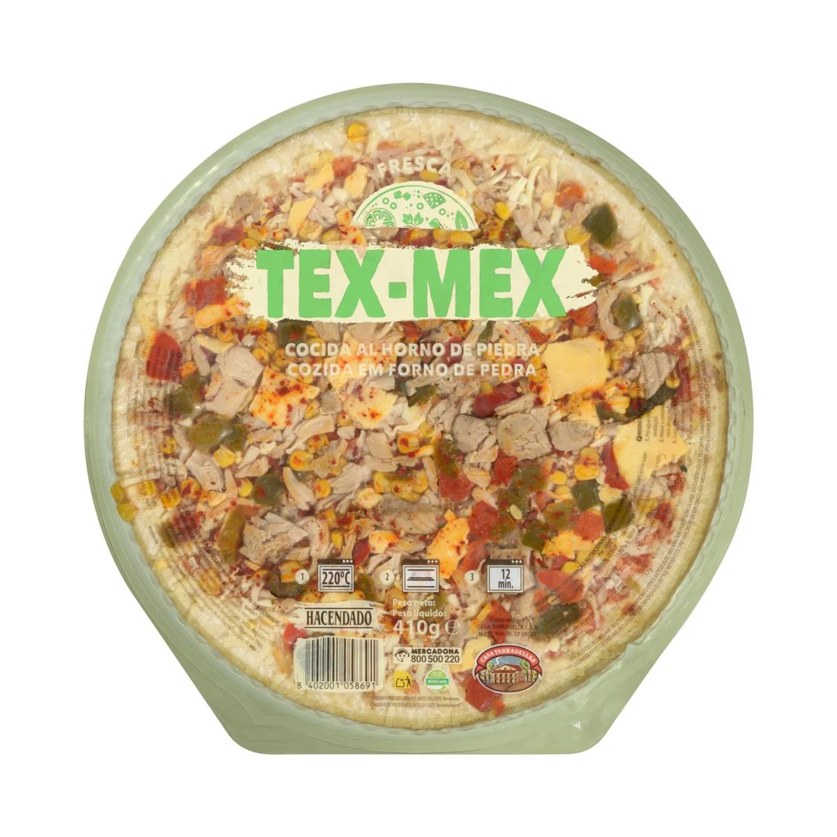 Tex-Mex pizza with marinated roasted chicken Hacendado