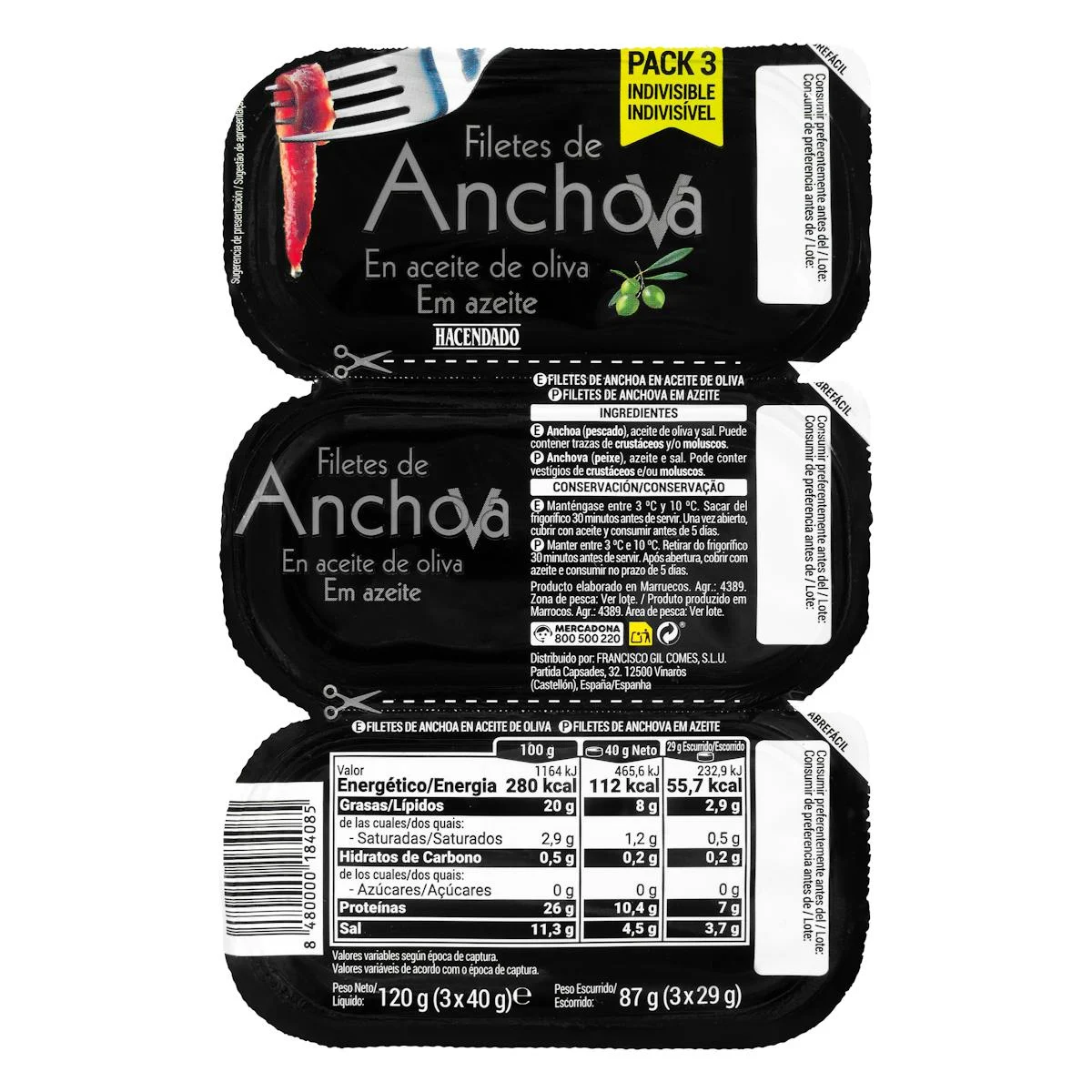 Filetes de anchoa en aceite de oliva Hacendado