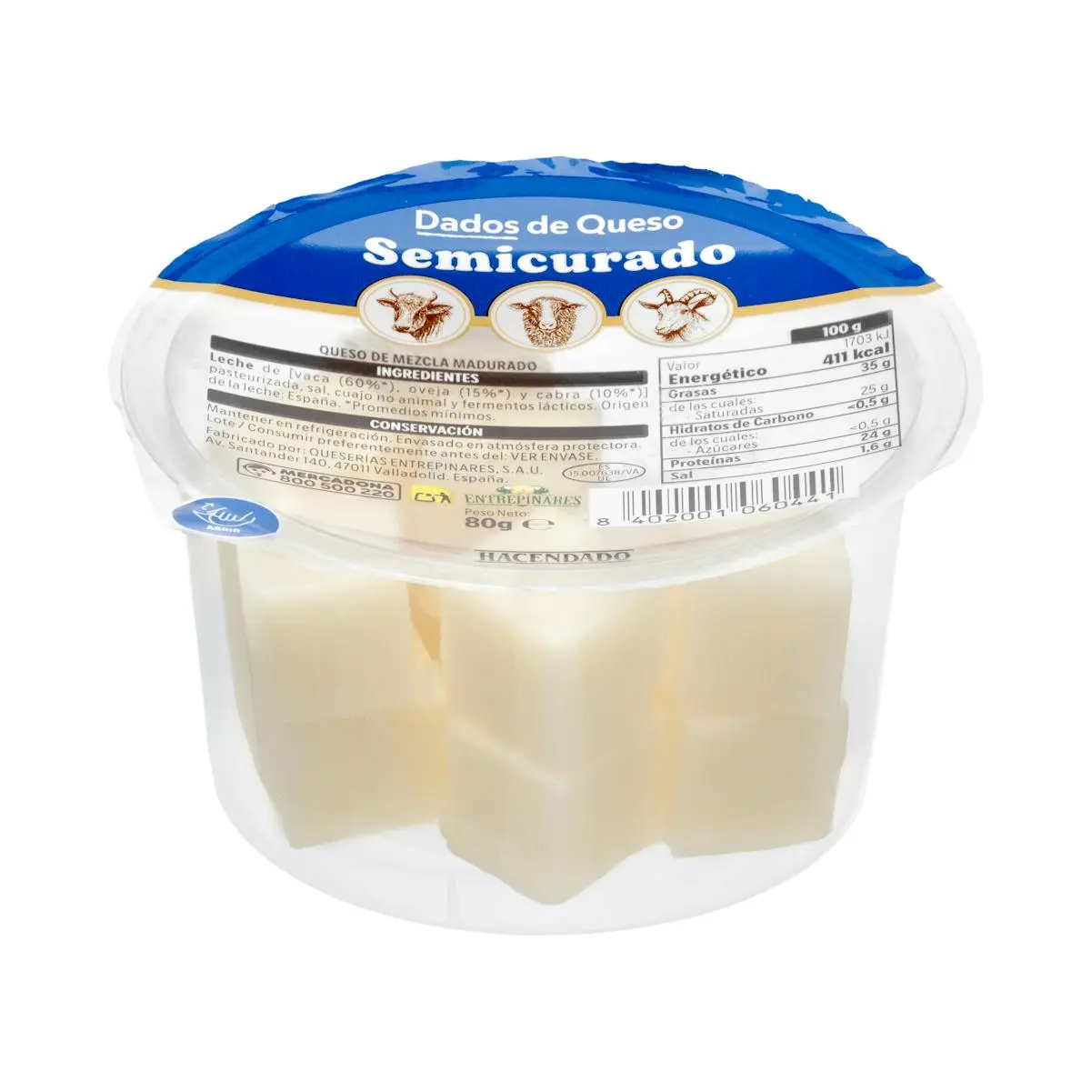 Semicured mix cheese in cubes Hacendado