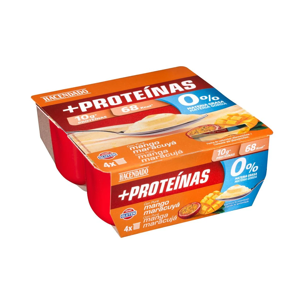 +Proteínas Dairy dessert with mango and passion fruit purée 0% fat 10 g protein Hacendado