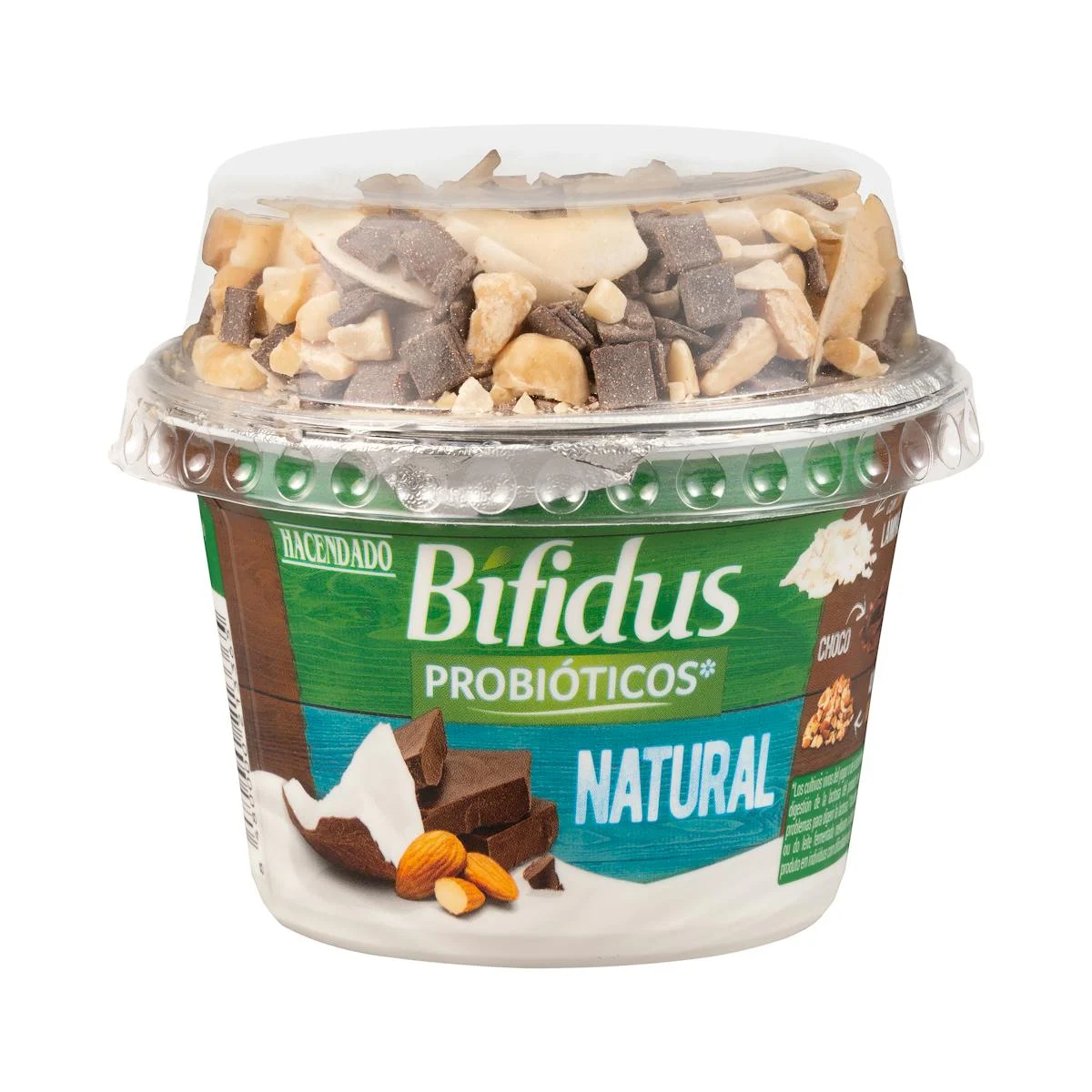 Bífidus natural probiotics Hacendado amb coco, ametles i xocolata