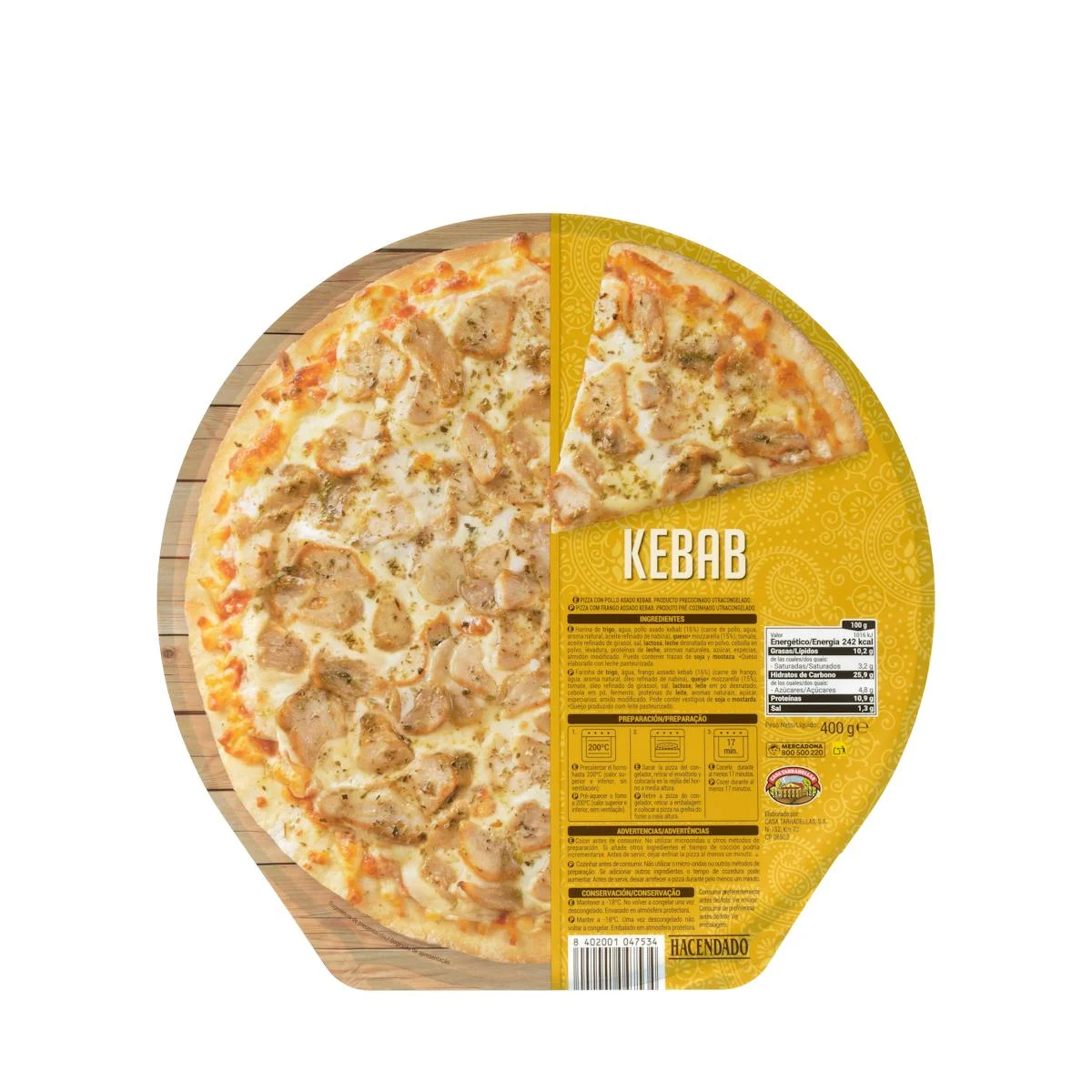 Deep-frozen chicken Kebab pizza Hacendado