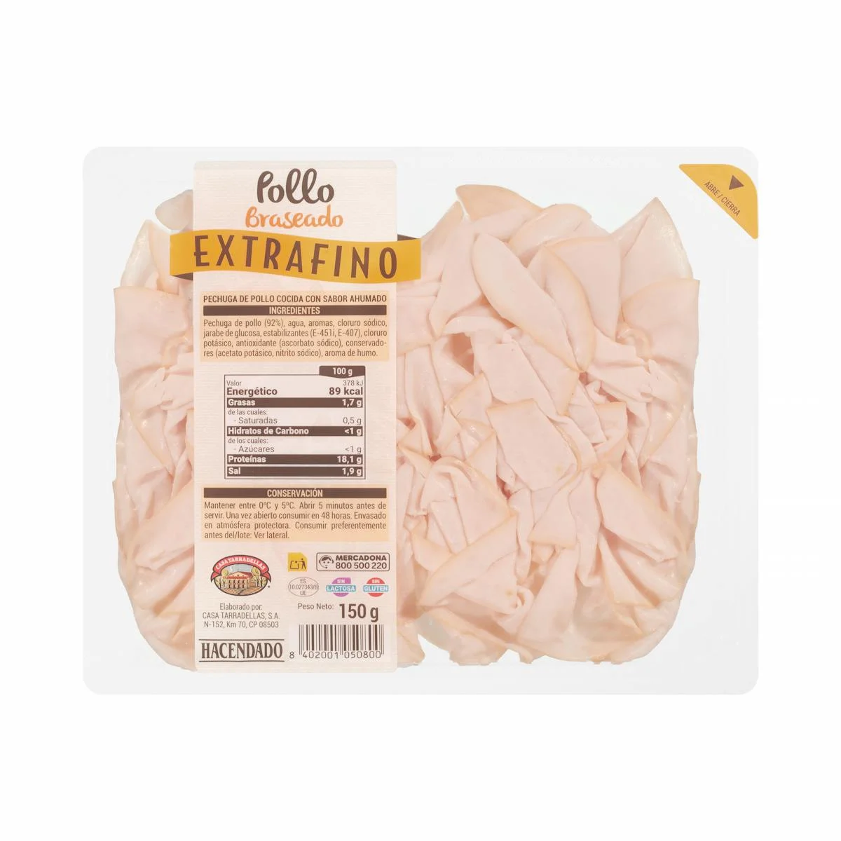 Blanc de poulet braisé extra-fin en tranches Hacendado