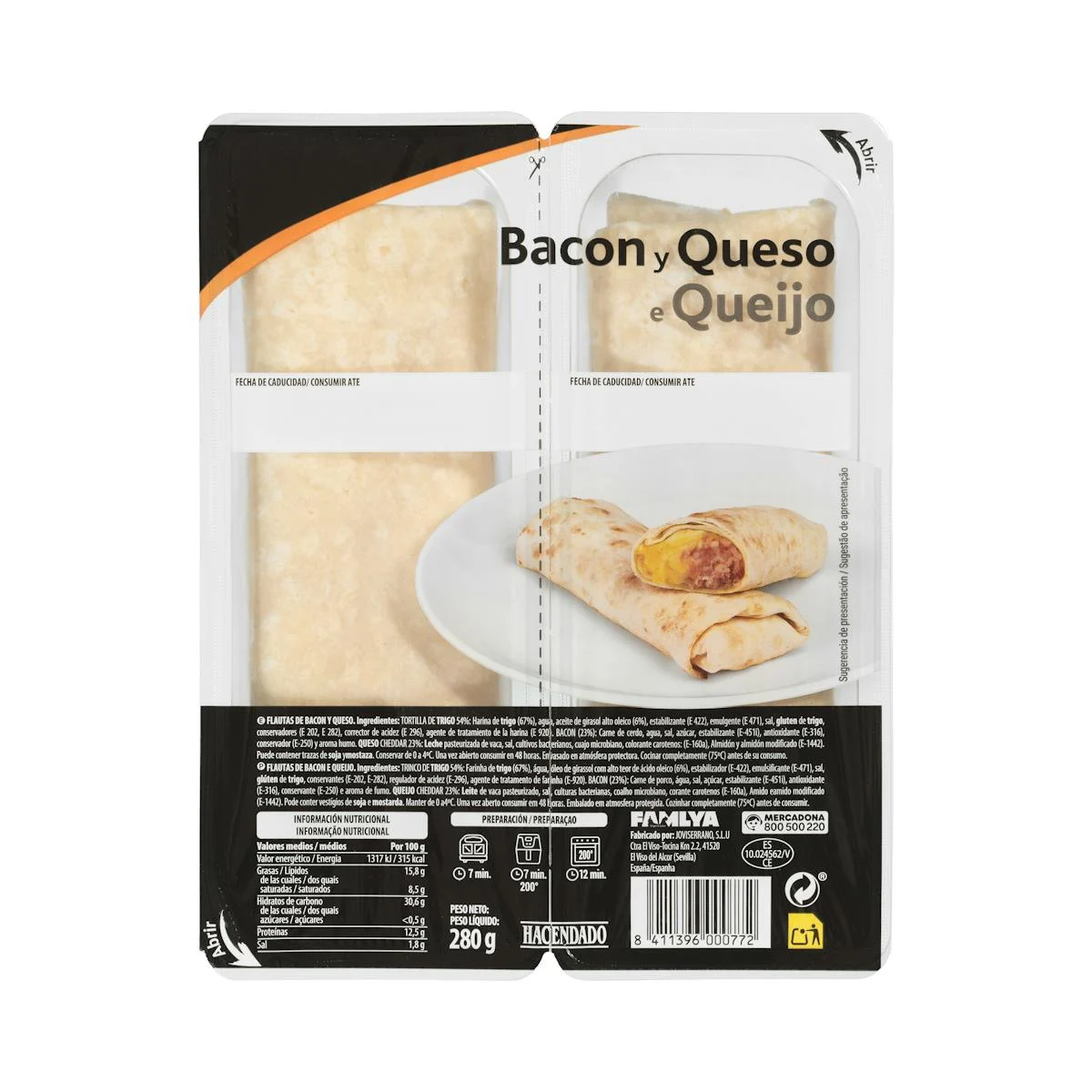 Bacon and cheese flutes