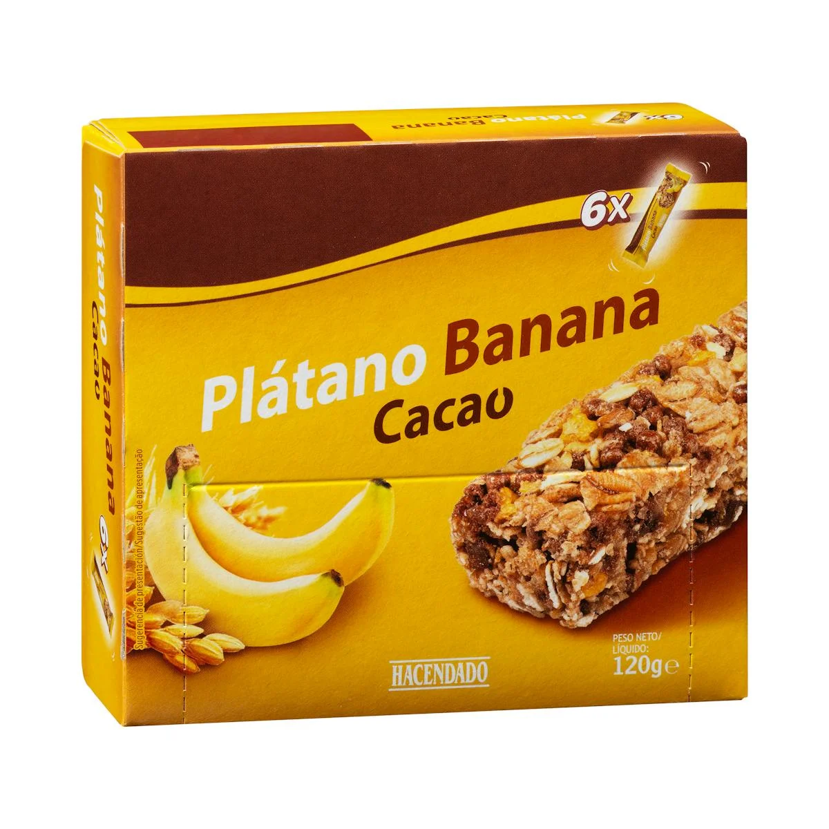 Barretes de cereals plàtan amb cacao Hacendado 0% sucres afegits