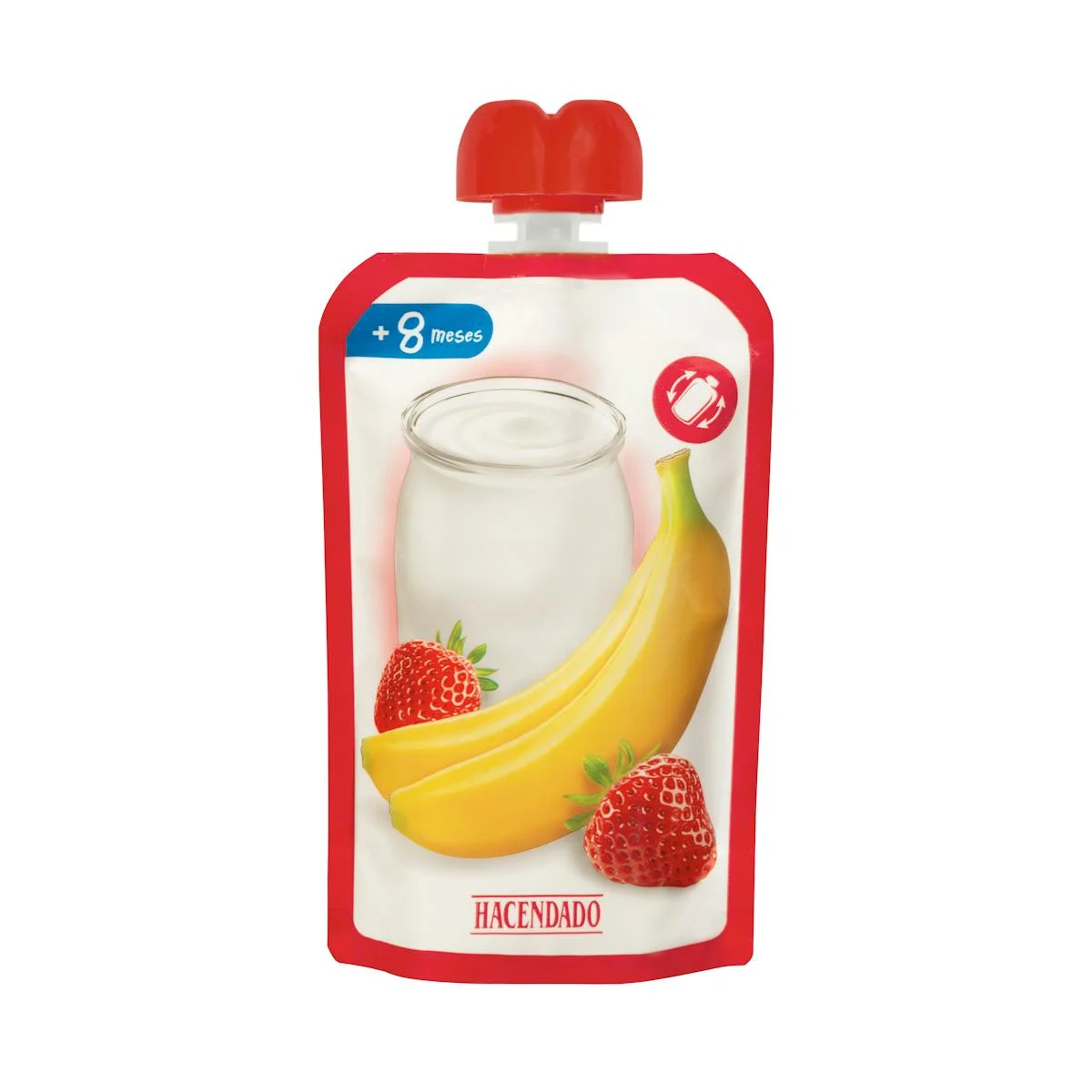 Bosseta postre làcti maduixa i plàtan Hacendado +8 mesos