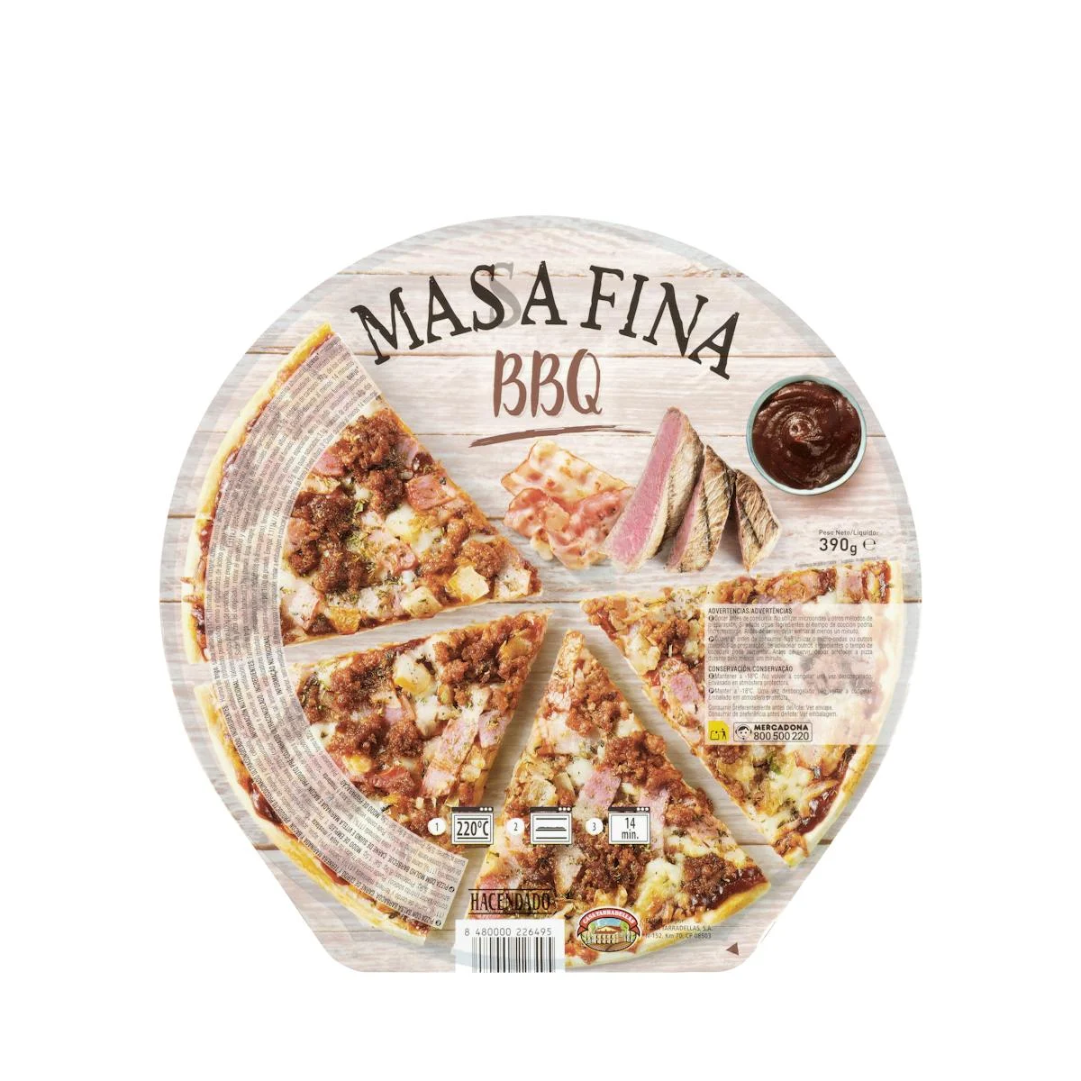 Dünne Barbecue-Pizza Hacendado, tiefgefroren