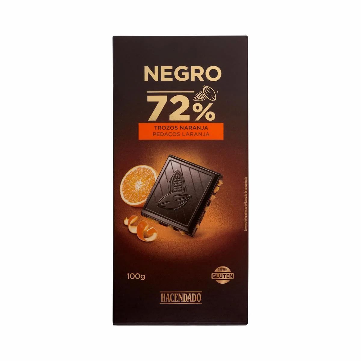 Chocolat noir 72% de cacao Hacendado aux morceaux d’orange