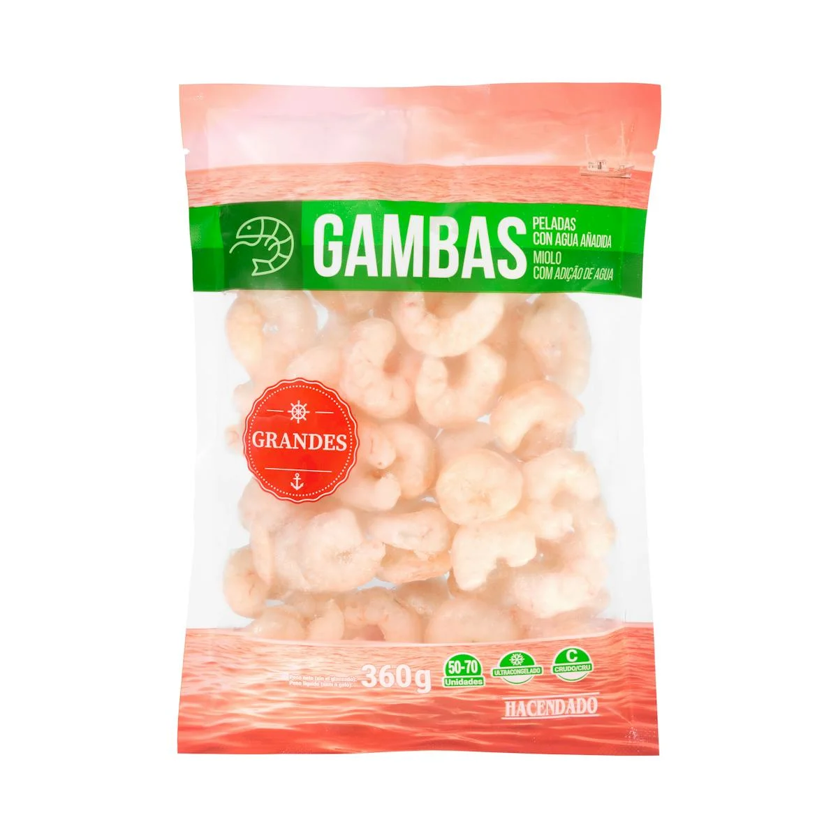 Deep frozen peeled large shrimp Hacendado