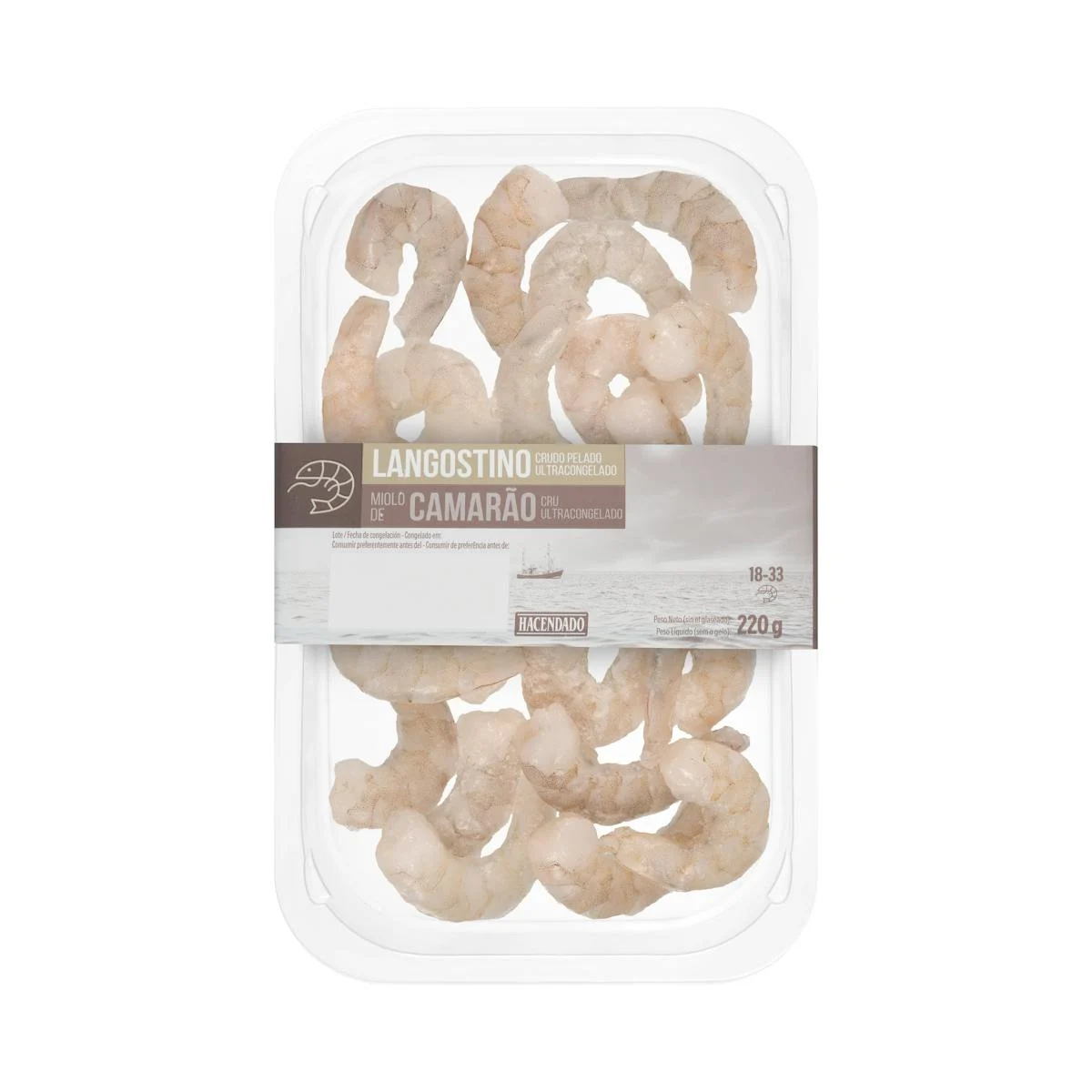 Deep Frozen king prawn raw peeled Hacendado