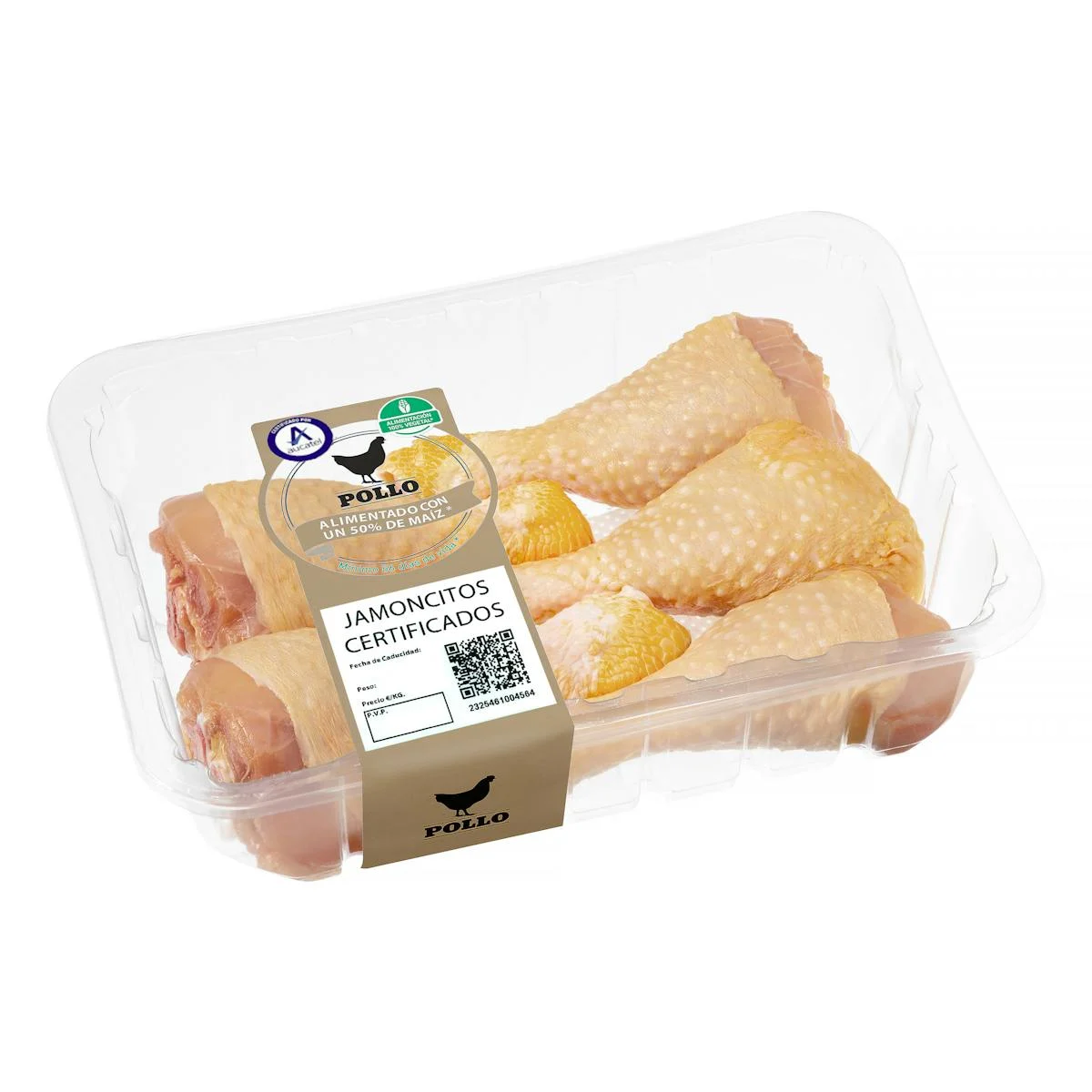 Certified chicken drumsticks fed 50% corn