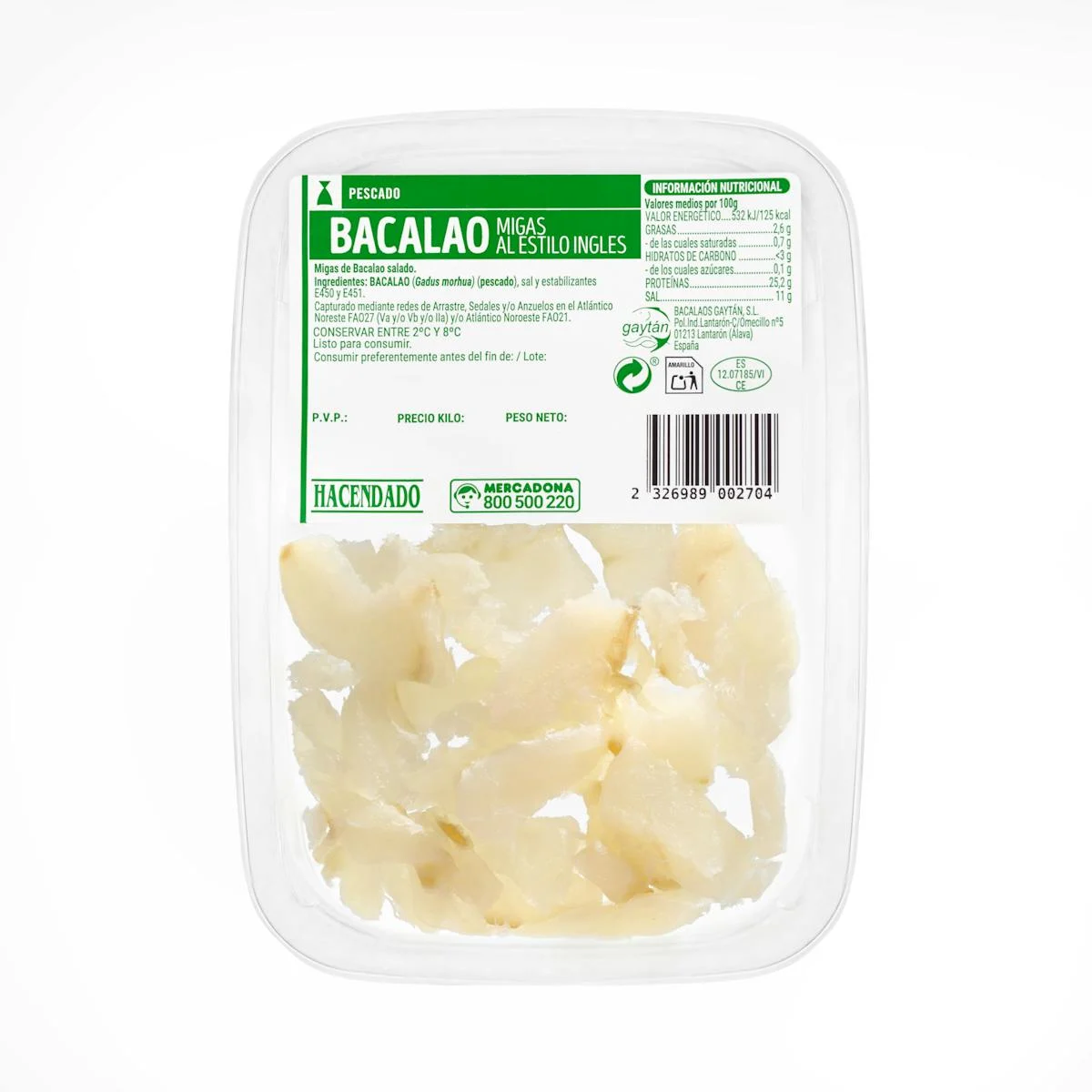 Bacallà esqueixat a l'estil anglès Hacendado
