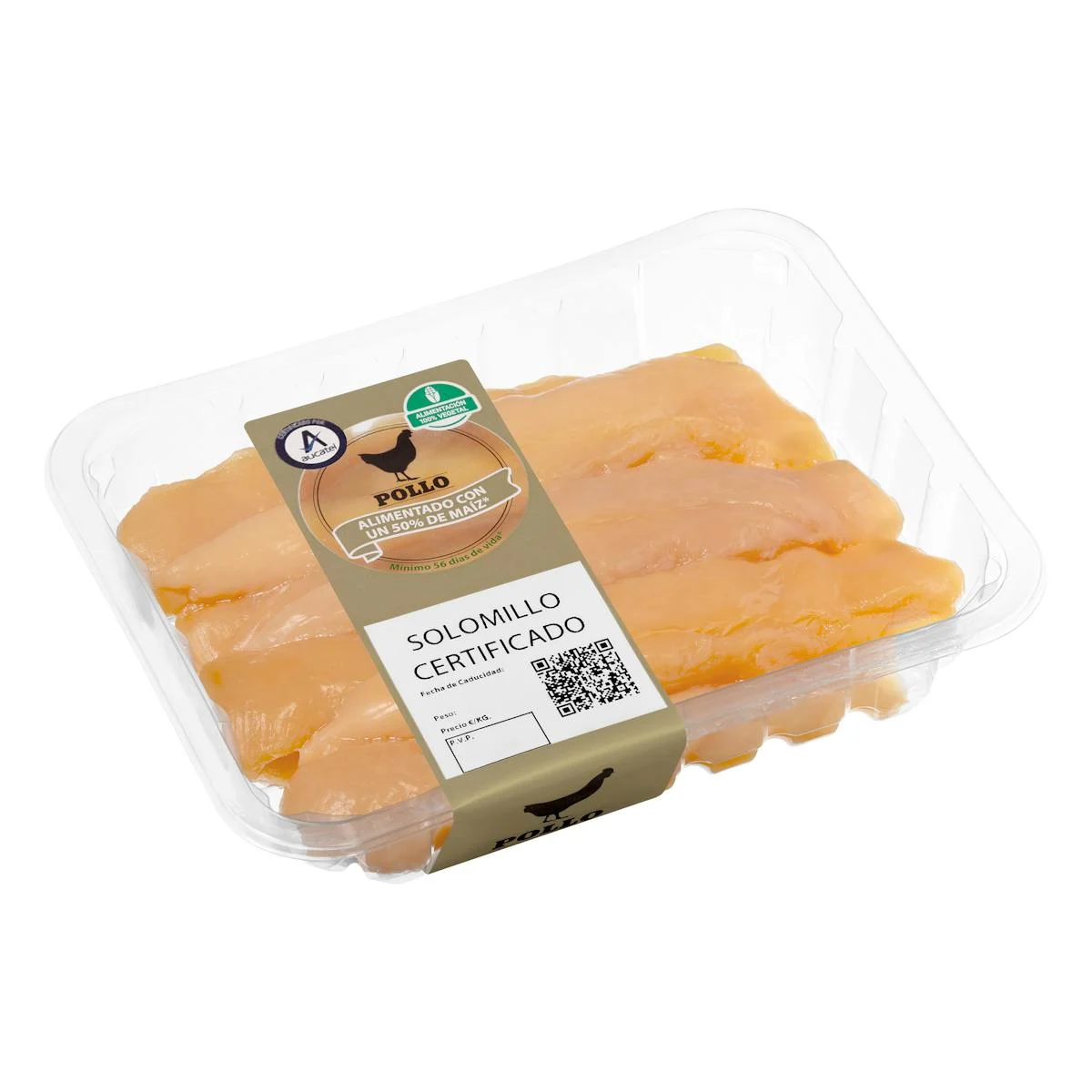 Certified chicken tenderloins fed 50% corn