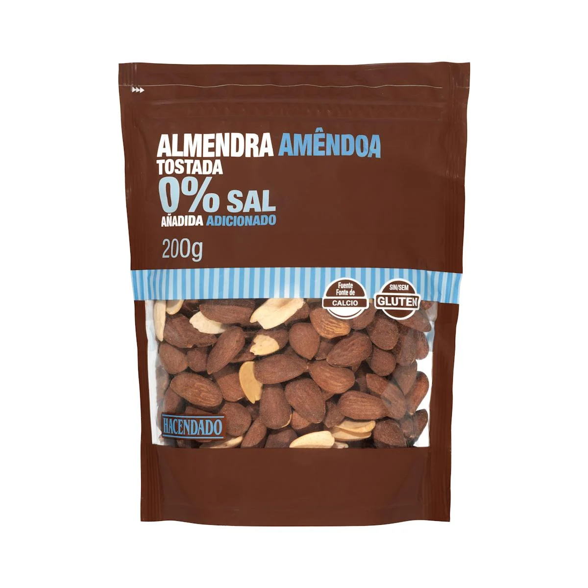 Ametlla torrada Hacendado 0% sal afegida amb pell