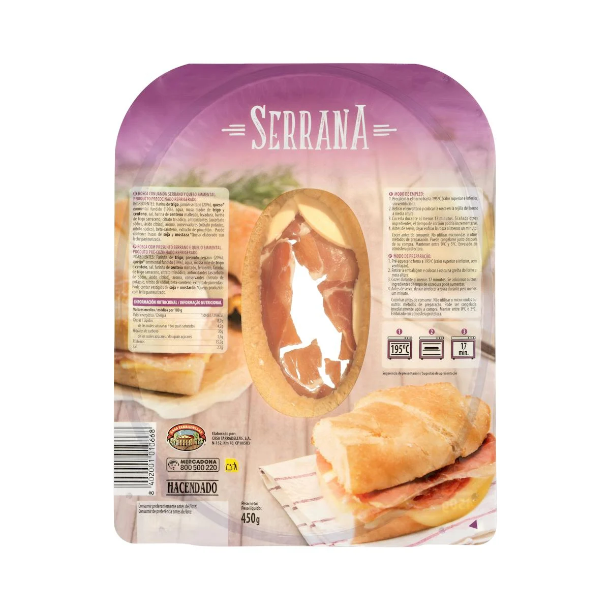 Jamon serrano and emmental cheese rosca Hacendado