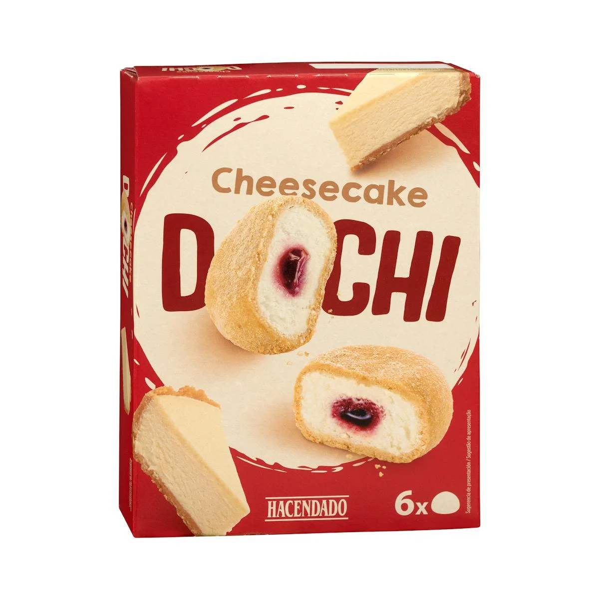 Dochi-Eis mit Cheesecake-Geschmack und Himbeersauce Hacendado
