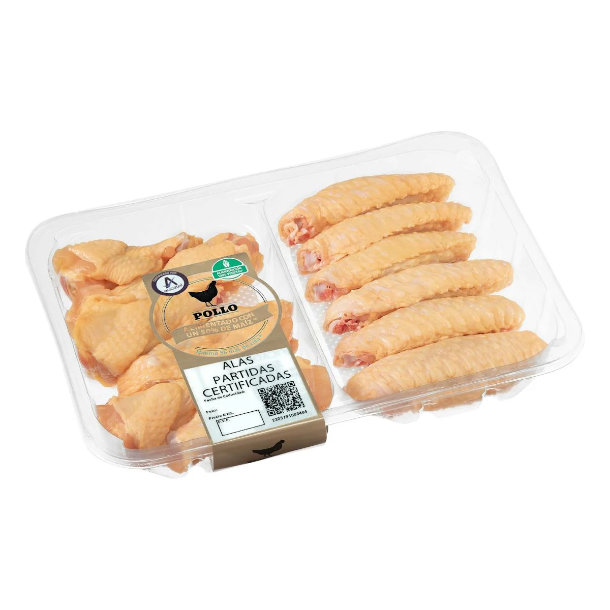 Split certified chicken wings fed 50% corn