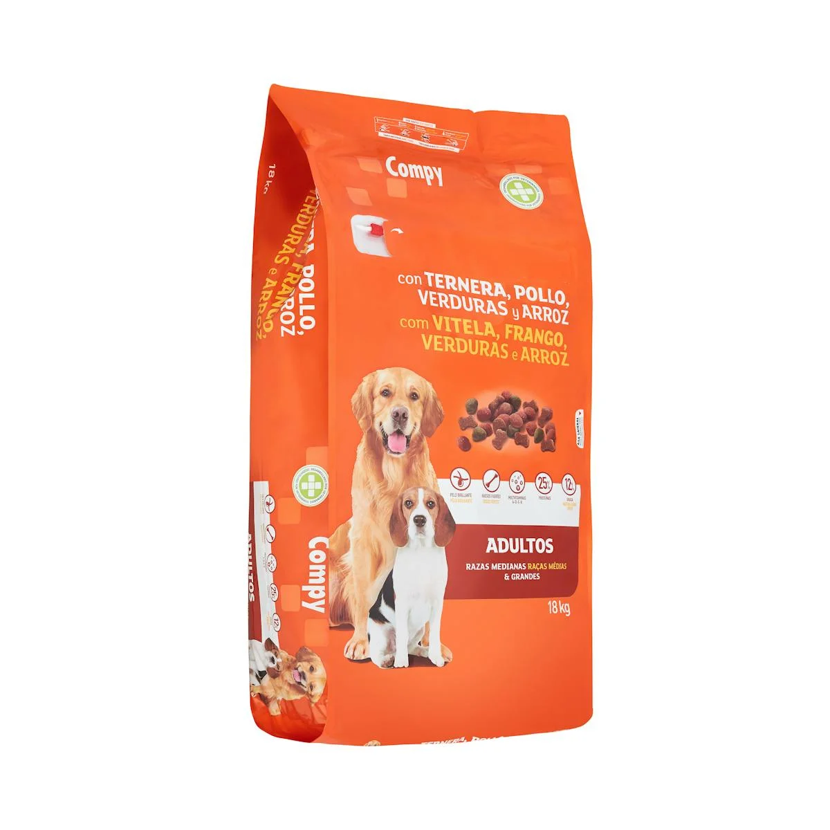 Futter mit Rind, Hähnchen, Gemüse und Reis für ausgewachsene Hunde Compy