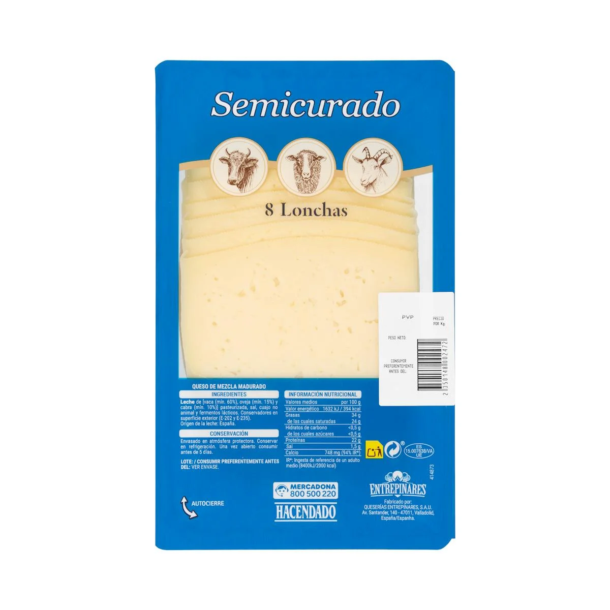Semicured mix cheese sliced Hacendado